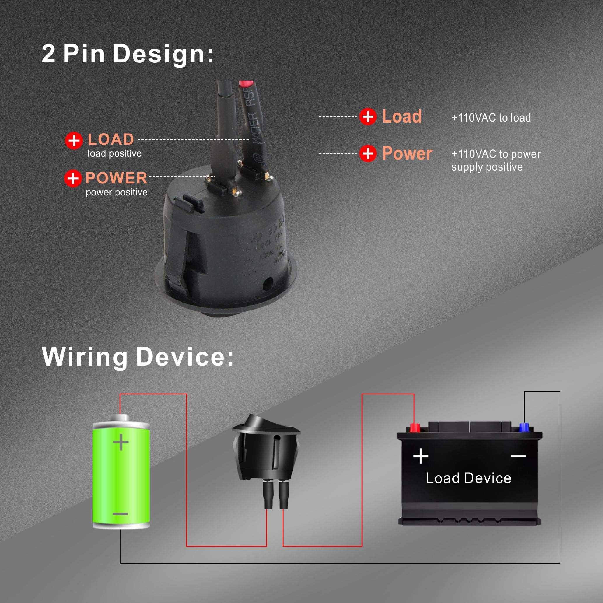 APIELE KCD1 Mini Round Rocker Switch 5Pcs SPST 2Pin Snap-in Design Black for Car Boat AC 6A/250V 10A/125V