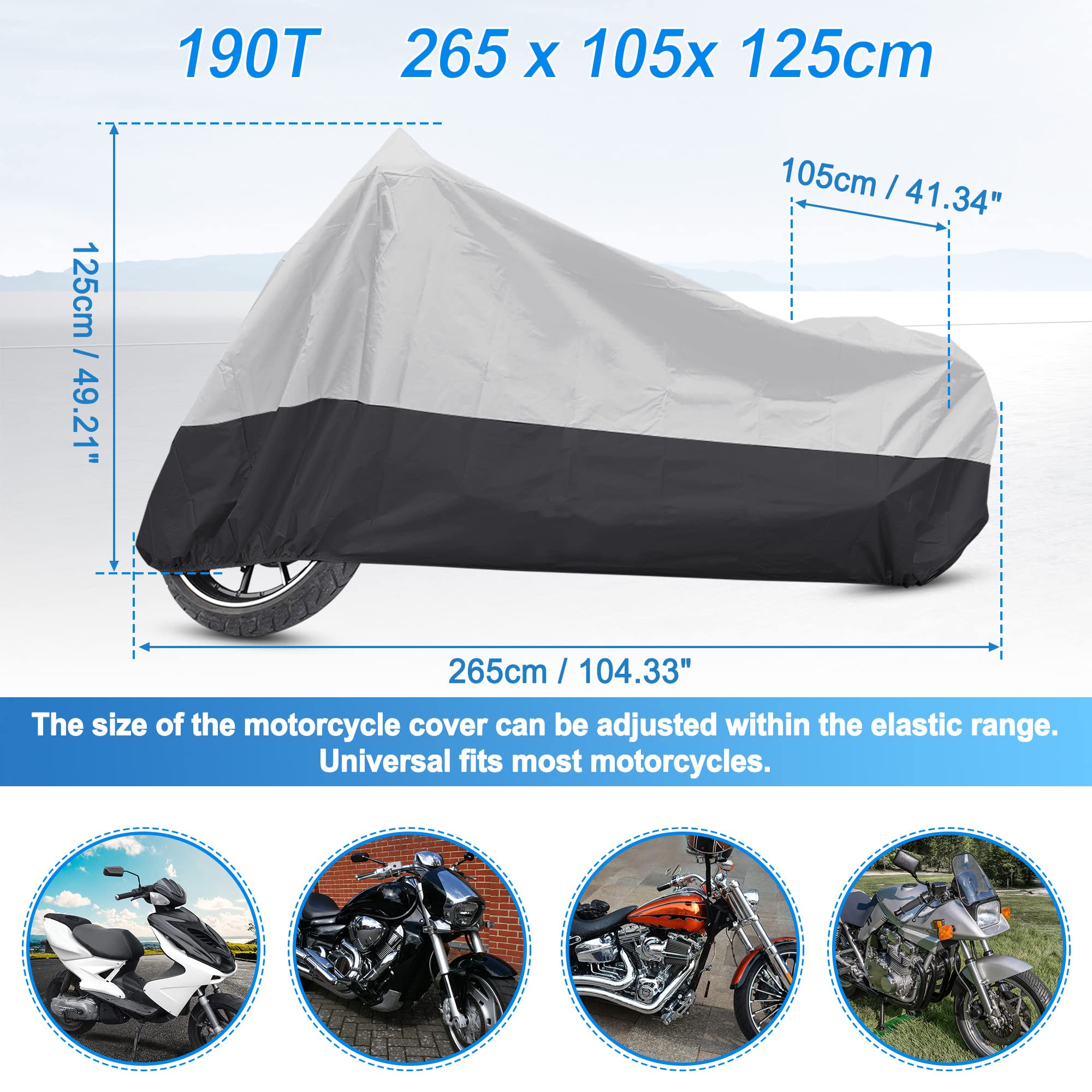 Uxcell Motorcycle Cover Motorbike Full Cover Outdoor Waterproof Rain Dust Protector 190T Xxl Silver Tone Black For Yamaha V-Star