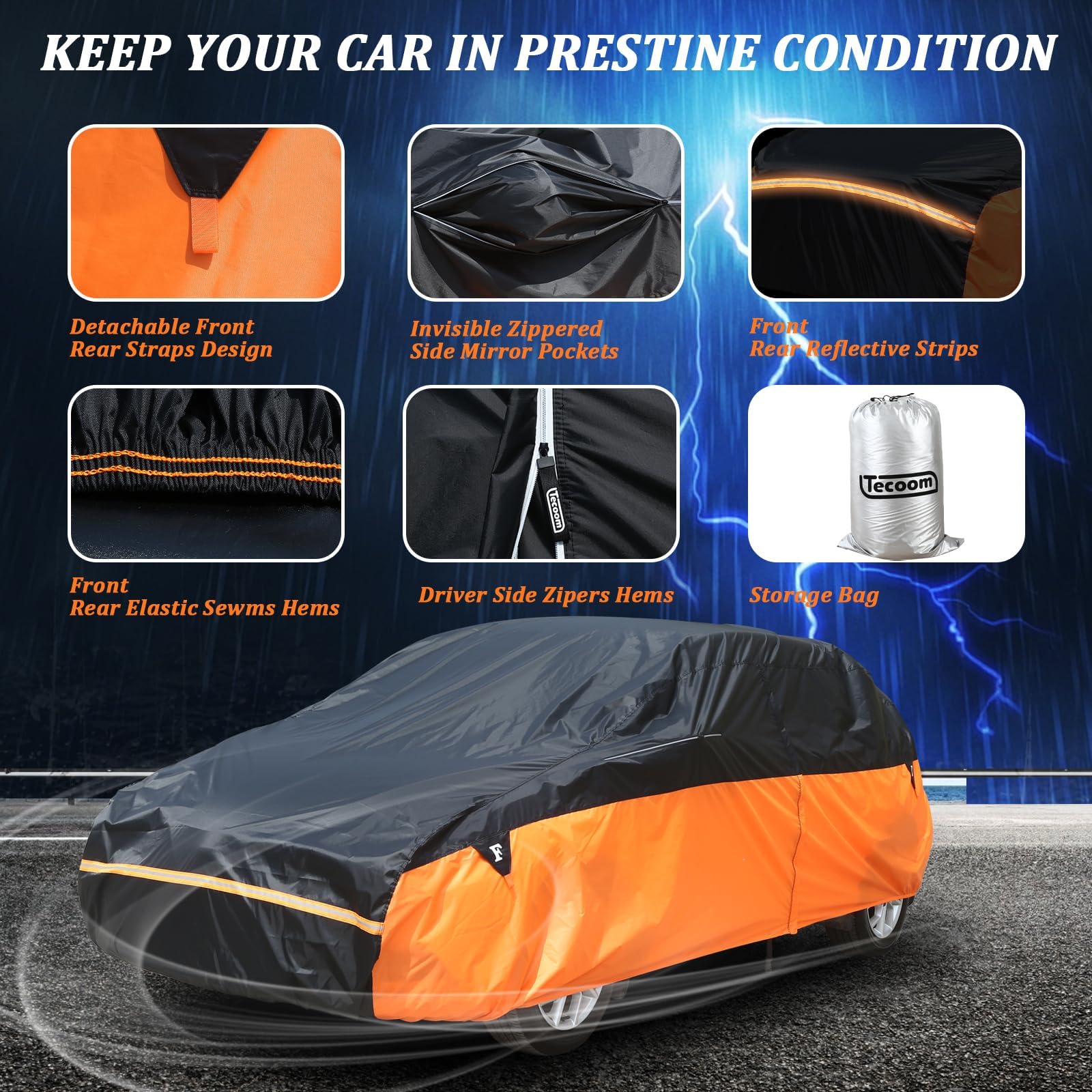 Car Cover Waterproof All Weather For Automobiles, Snowproof Uv Protection Windproof Outdoor Full Car Cover For All Weather Indoo