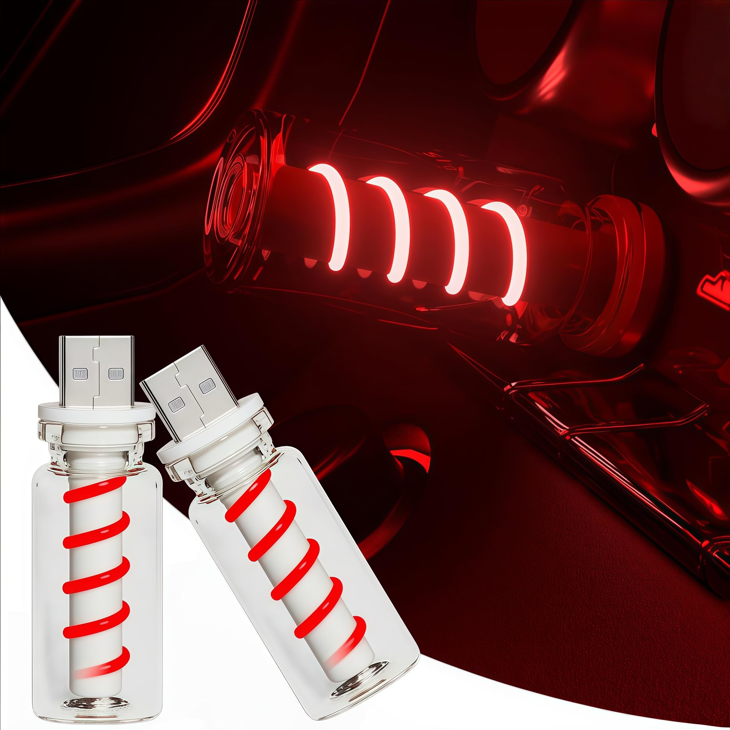 LED Car Interior Light, Touch Control USB Night Lamp, Retro Style Ambient Lighting for Auto, Bedroom, Desk (2PCS Red)