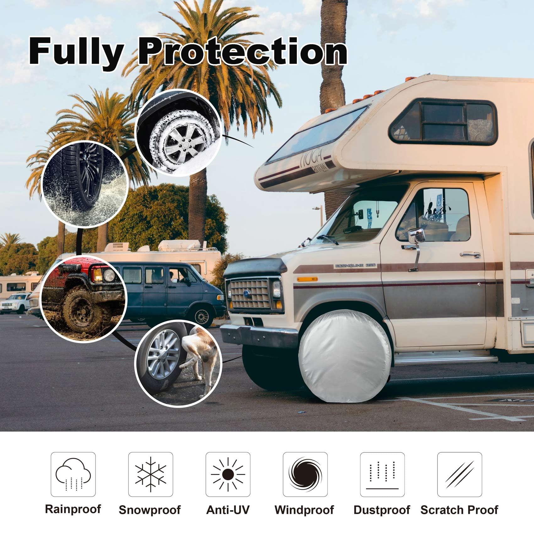 Explore Land Weatherproof Tire Covers 4 Pack Alumium Wheel Protector For Truck, Suv, Trailer, Camper, Rv,S (Fits Diameter 32 ''-