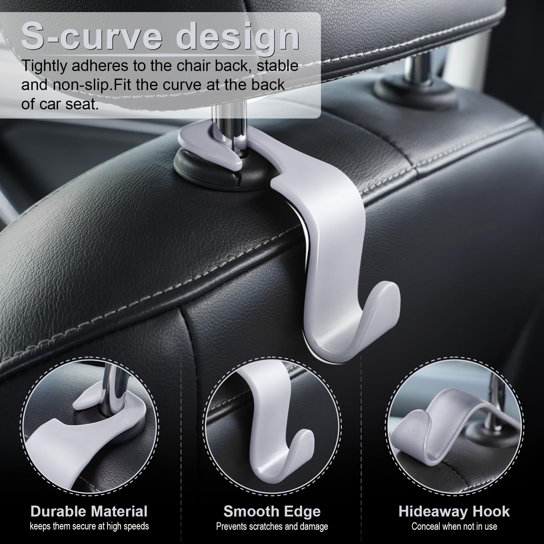 Livtee Car Seat Headrest Hook, Car Headrest Hidden Hook, 4 Pack Universal Auto Car Back Seat Hook Organizer For Purse Coat, Car