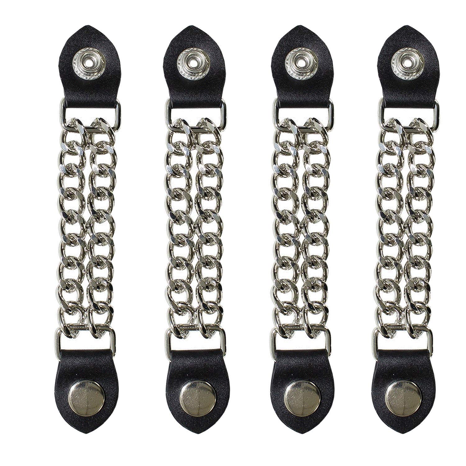 Excelsior Unisex Metal And Leather Chrome Durable Motorcycle Vest Extenders Plain Chain For Bikers -4 Inch, 6 1/2 Inch, Black (4