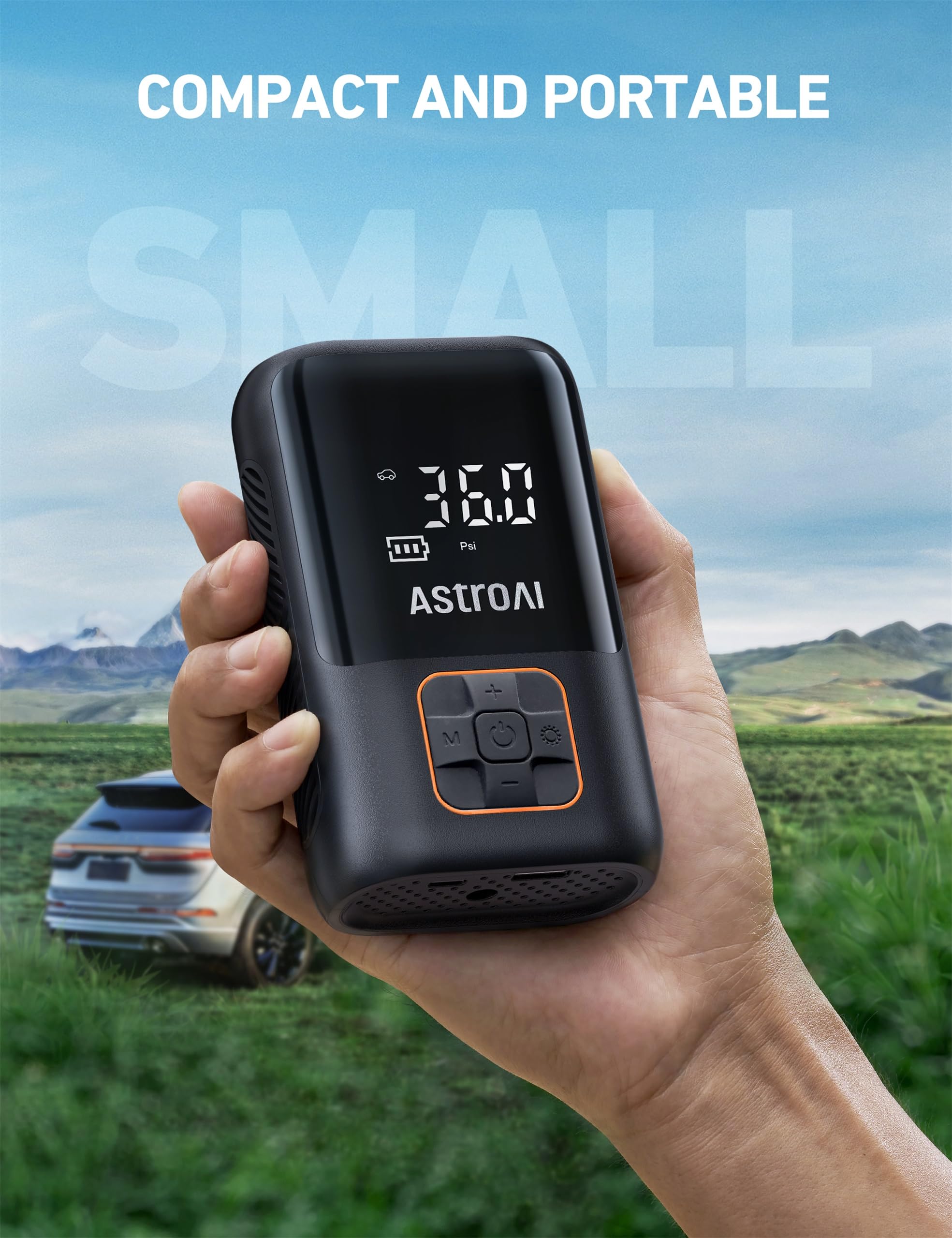 Astroai Tire Inflator Portable Air Compressor Cordless Ultra-Lightweight Car Tire Pump 150 Psi Bike Pump With Led Lights & Digital Screen Air Pump For Cars, Motorcycles, E-Bikes, Balls-Black
