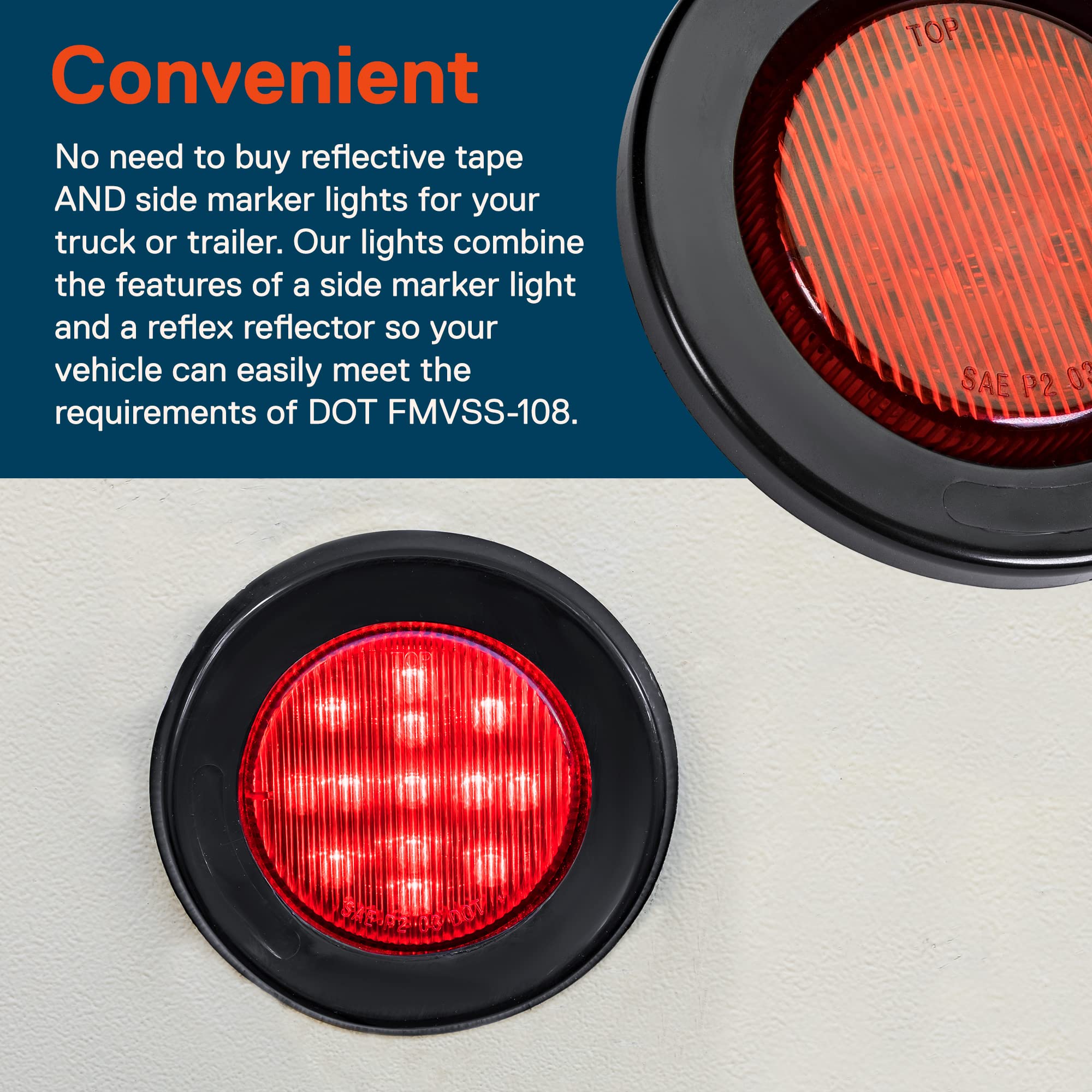 True Mods 2Pc 2.5'' 12V Amber + Red Round Led Clearance Side Marker Light Kit [Dot Approved] [Reflector Lens] [Grommet & Plugs]