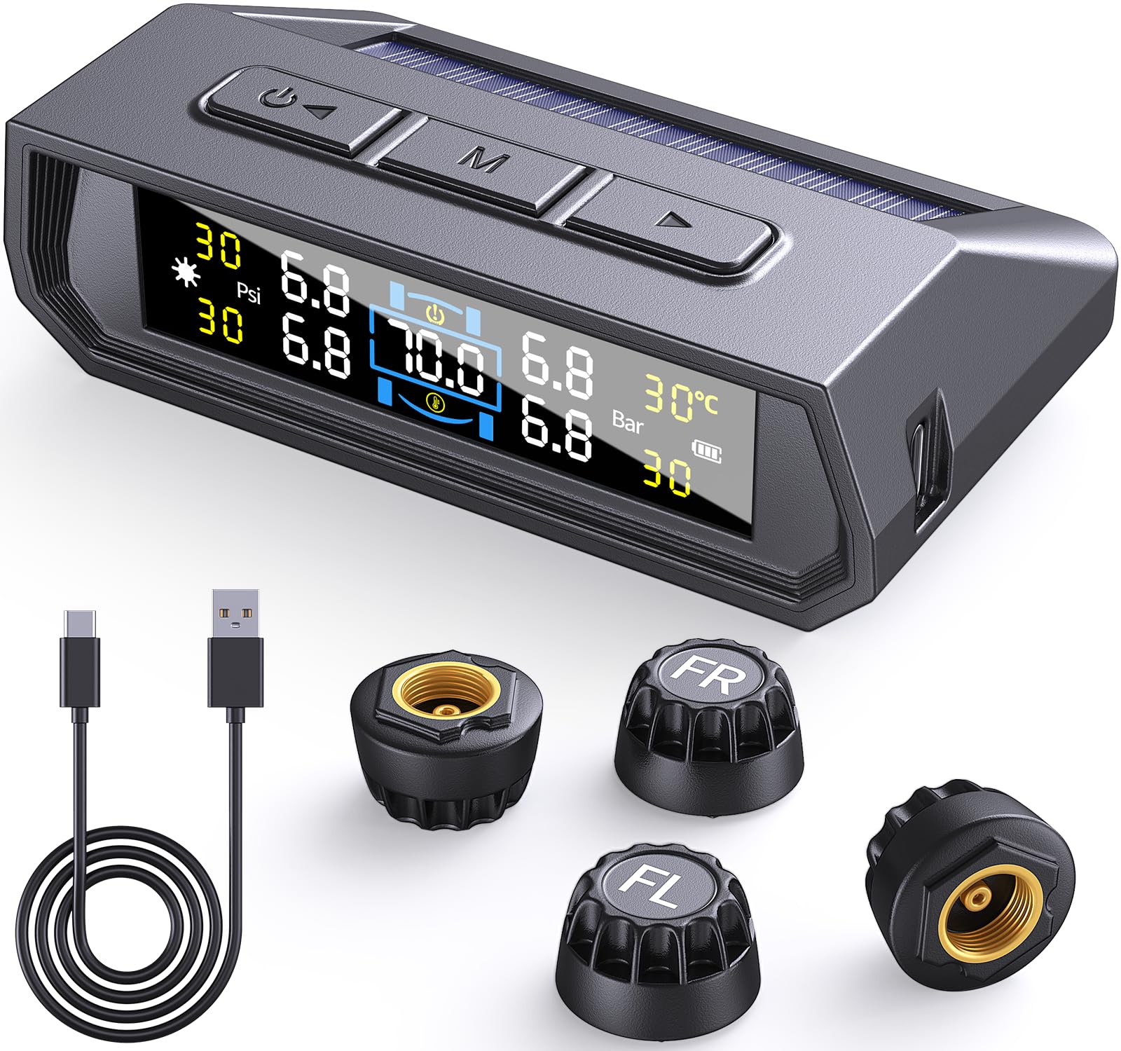 EKNBKE 2025 RV Tire Pressure Monitoring System,0-87 PSI Tire Pressure Monitor System with Solar Charge,TPMS with 4 Sensors&6 Ala