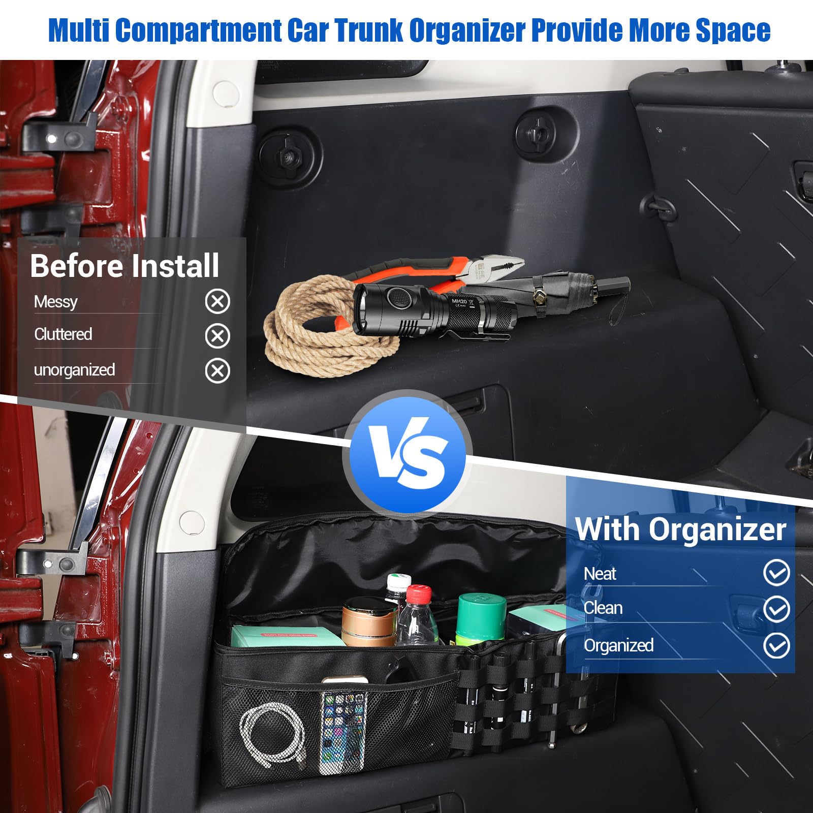Fgtagtal Car Trunk Organizer Compatible With Toyota Fj Cruiser 2007-2021, Rear Storage Organizer Multi-Compartment Oxford Cloth