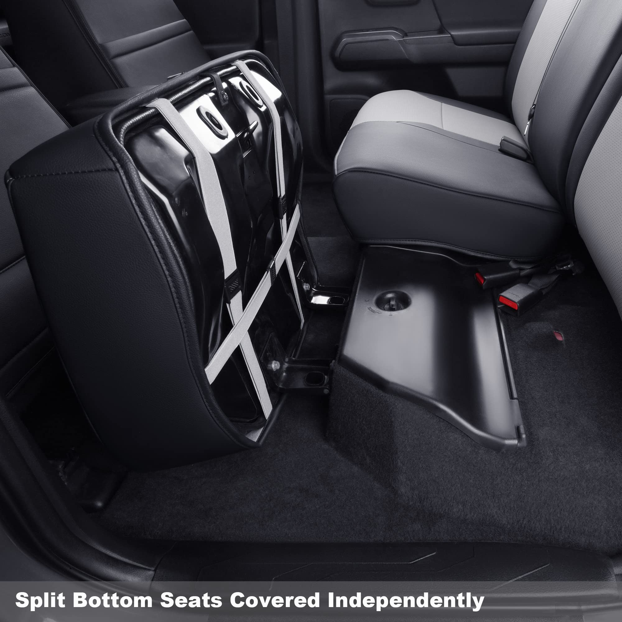 LUCKYMAN CLUB Tacoma Custom Fit Seat Covers, Faux Leather, Full Set (2024-2026 Crew), Black & Gray, Model 24MX1-BG