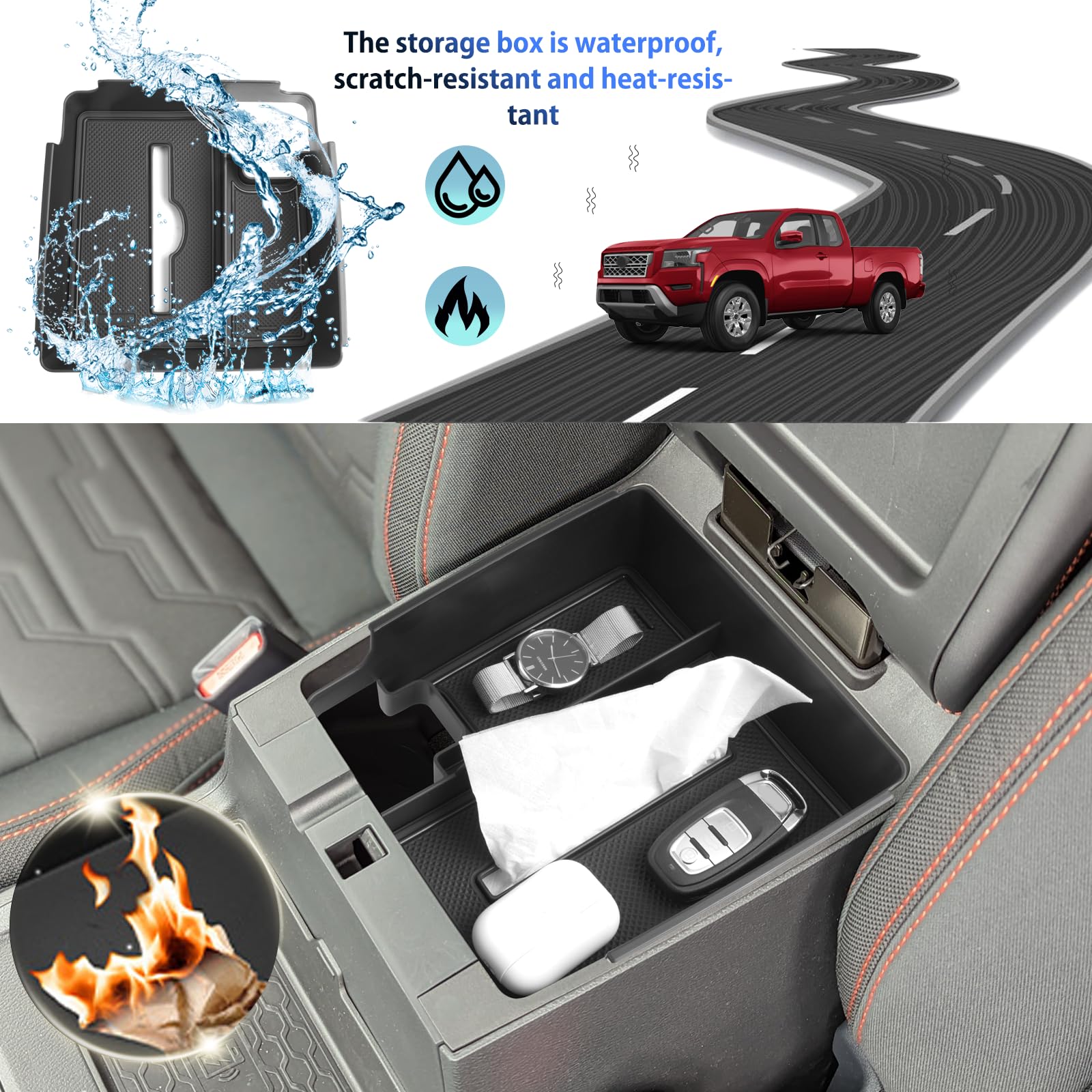 SHAOHAO Center Console Organizer Tray for 2022-2026 Nissan Frontier with Tissue Holder, Fits S, SV, Pro-X, Pro-4X, SL Models