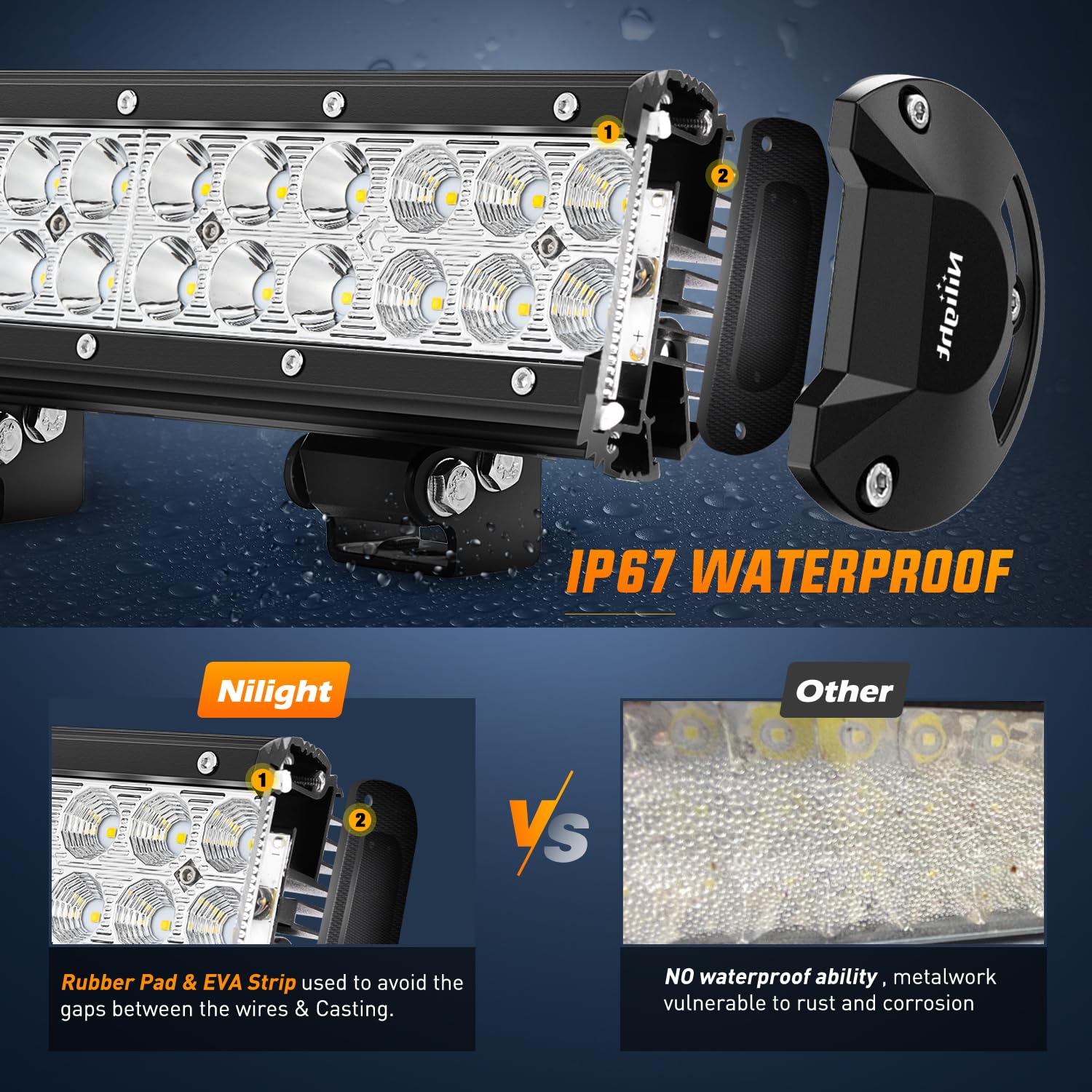 Nilight Led Light Bar 12 Inch 72W Spot Flood Combo Yellow Beam Off Road Lamp Fishing Hunting Emergency Deck Work Lighting For Tr