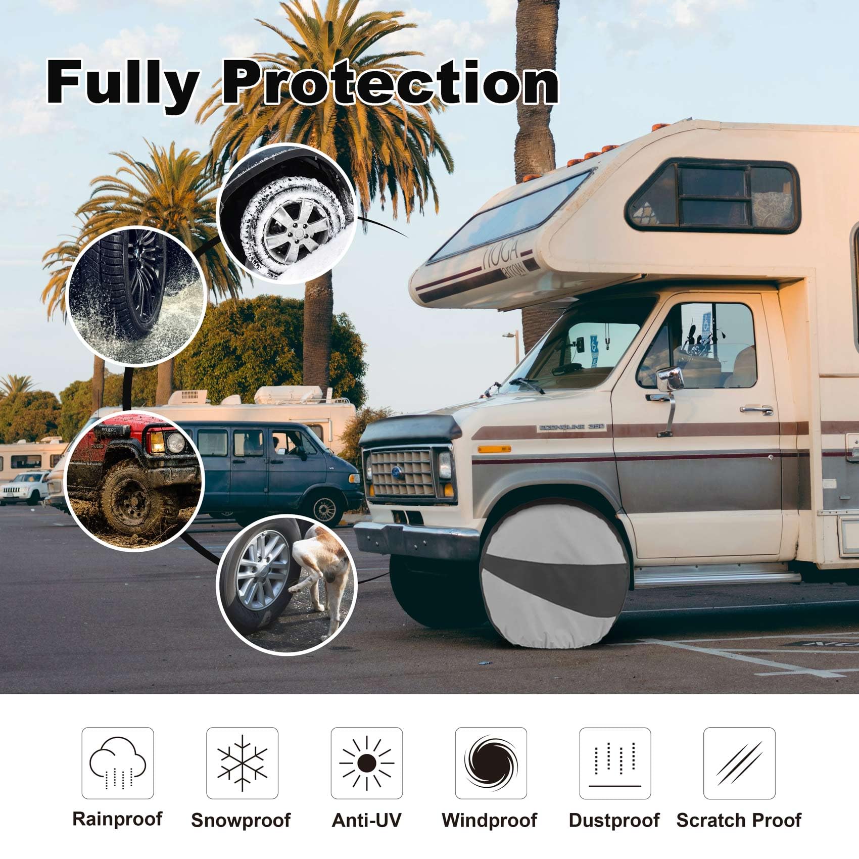 Explore Land Tire Covers 4 Pack - Tough Polyester Protector for 29-31.75" Tires, Black & Gray, Model 10706014