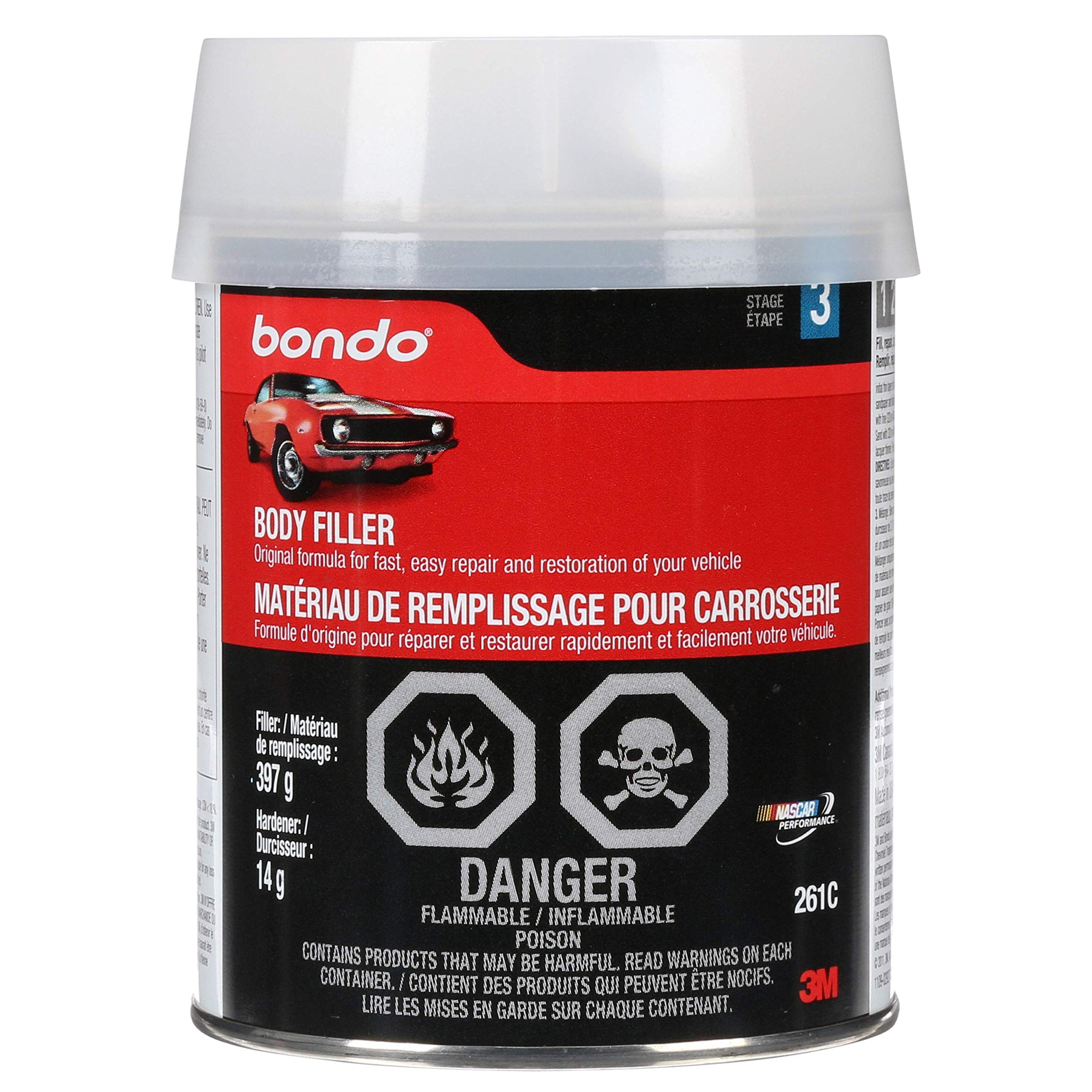 Bondo Body Filler, Original Formula For Fast, Easy Repair & Restoration Of Your Vehicle, 00261, Filler 14 Oz And 0.5 Oz Hardener