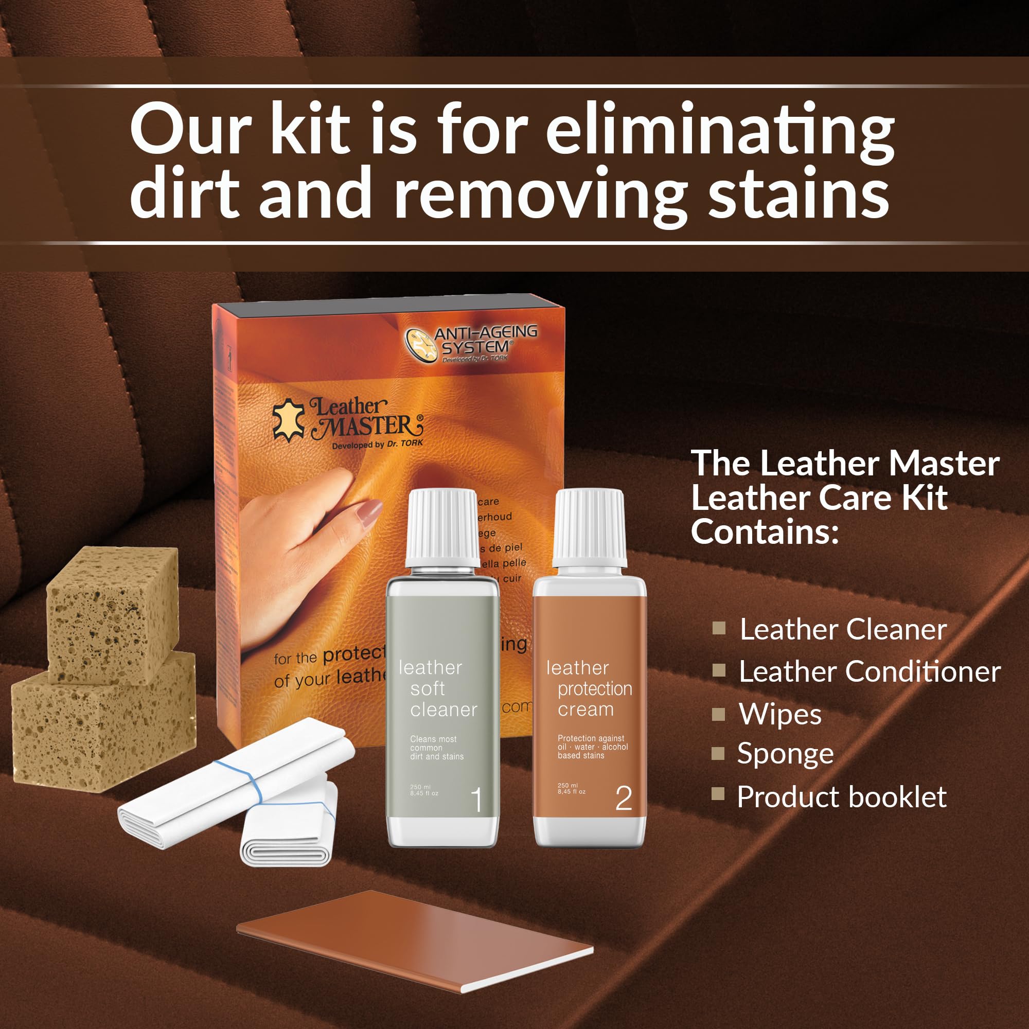 Leather Master Leather Care Kit - Cleaner & Conditioner for Car Seats, Furniture, Purses & Jackets - 250 ML