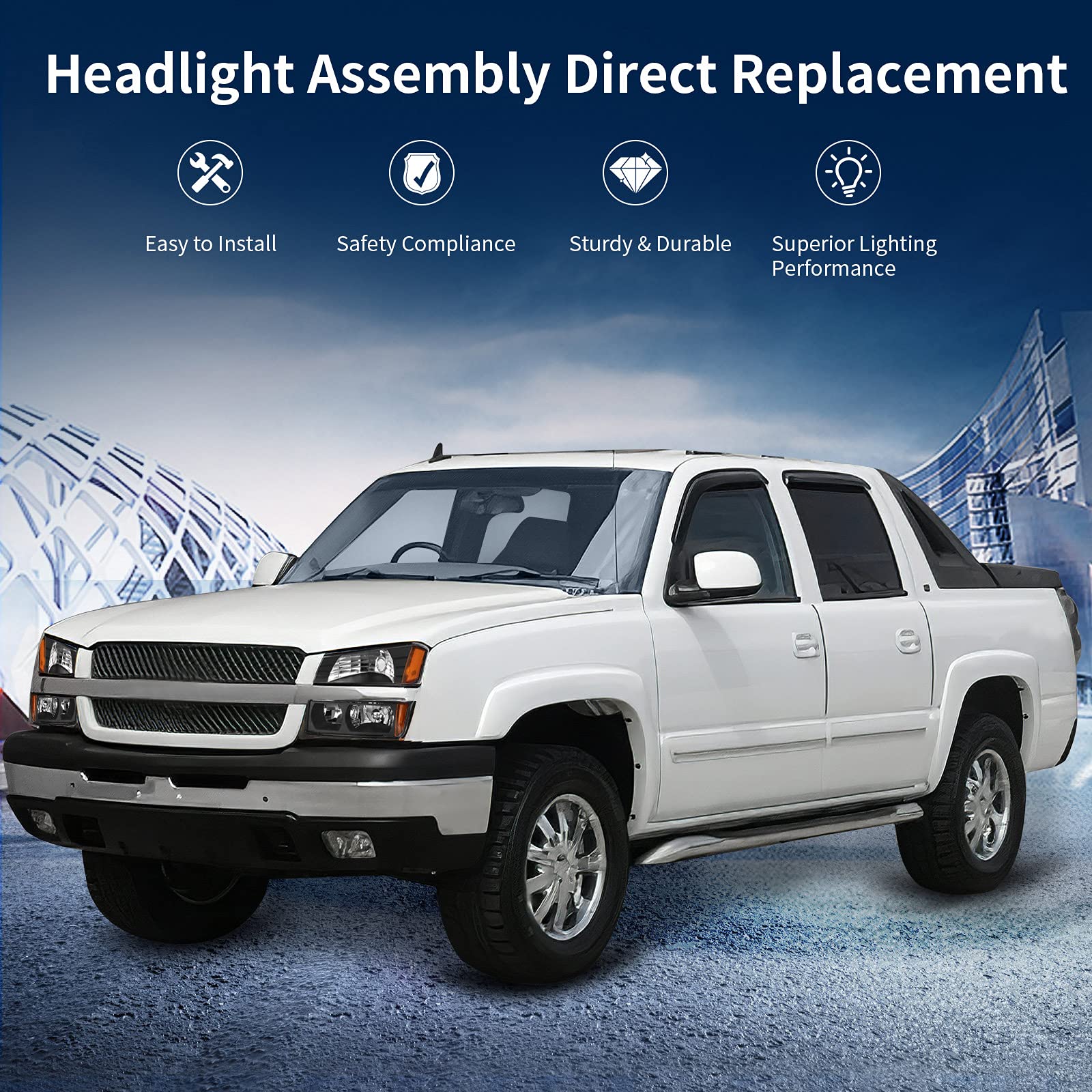 Autosaver88 Headlight Assembly Compatible With 2002 2003 2004 2005 2006 Chevy Avalanche Pickup With Body Cladding Models Black H