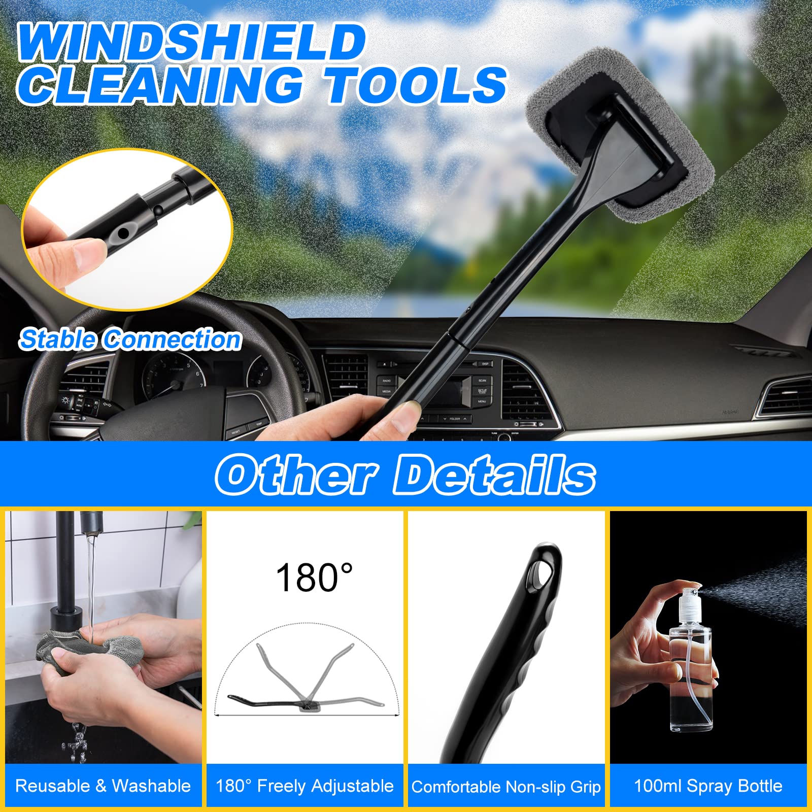 Autodeco 20Pcs Car Cleaning Wash Kit Interior Detailing Cleaner Kit With High Power Handheld Vacuum, Brush Set, Windshield Tool,