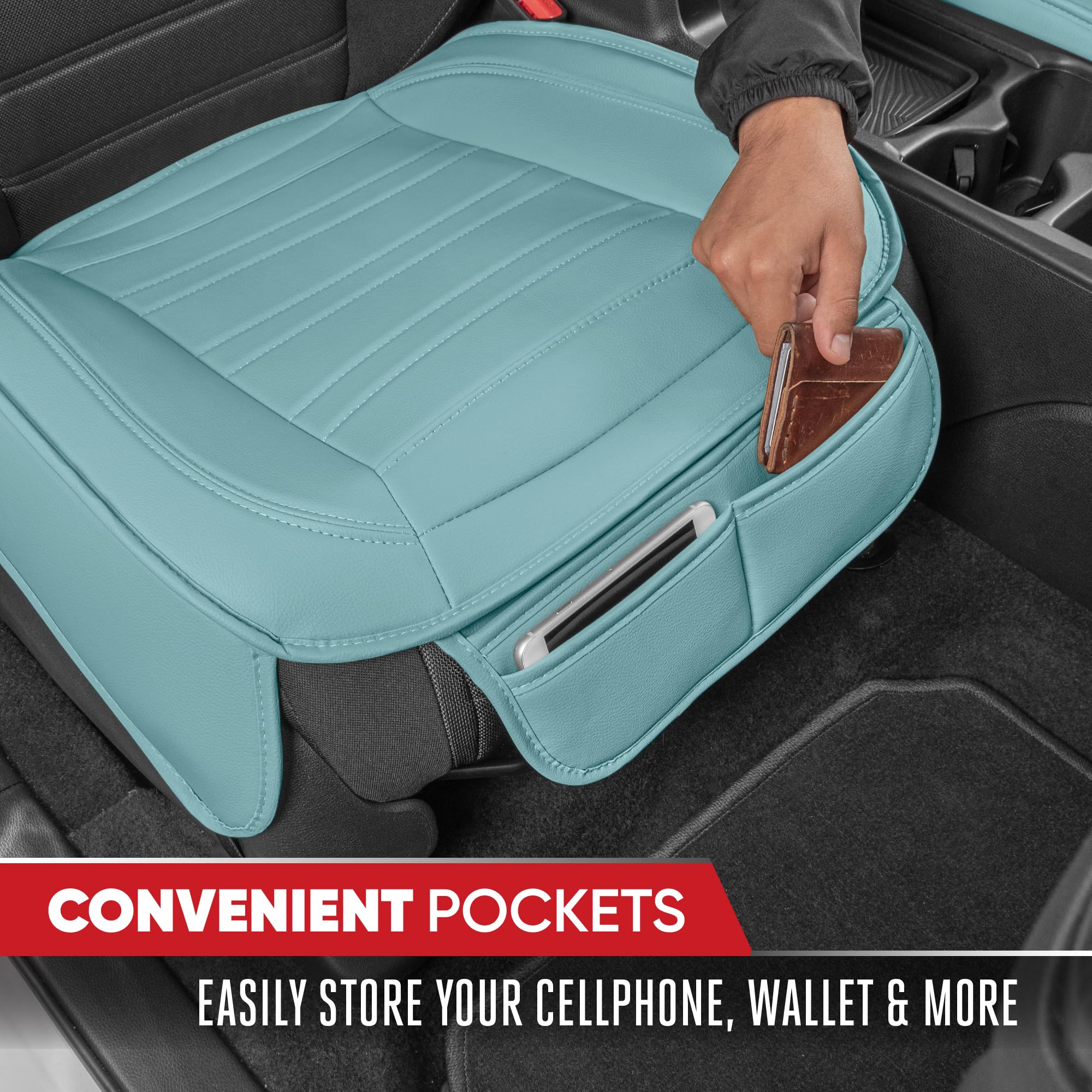 Motor Trend Seat Covers For Cars Trucks Suv, Faux Leather 2-Pack Mint Padded Car Seat Covers With Storage Pockets, Premium Inter