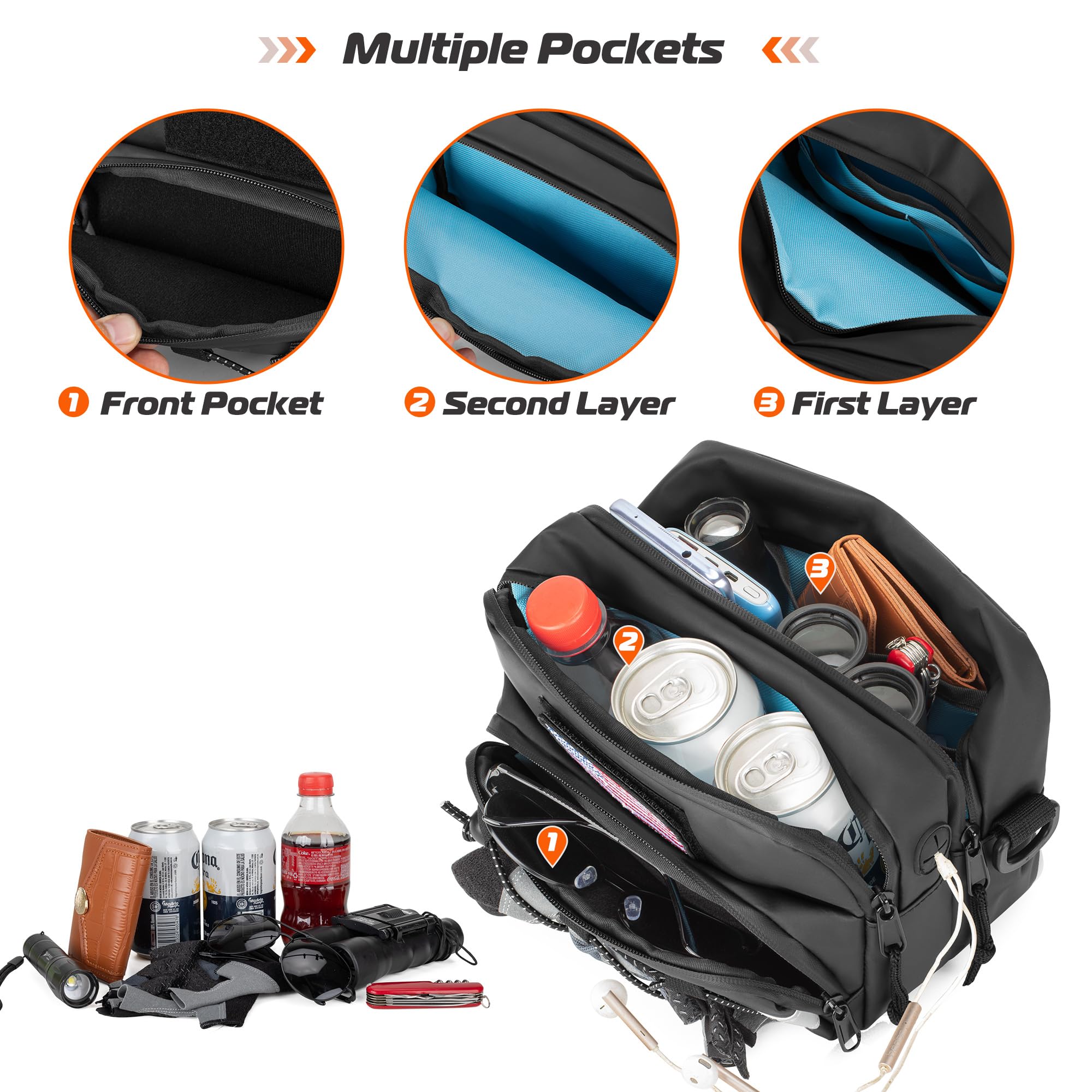 HODRANT Double-layer Motorcycle Handlebar Bag, Waterproof Bicycle Handlebar Bag with USB Charge Hole & Shoulder Strap, Motorbike