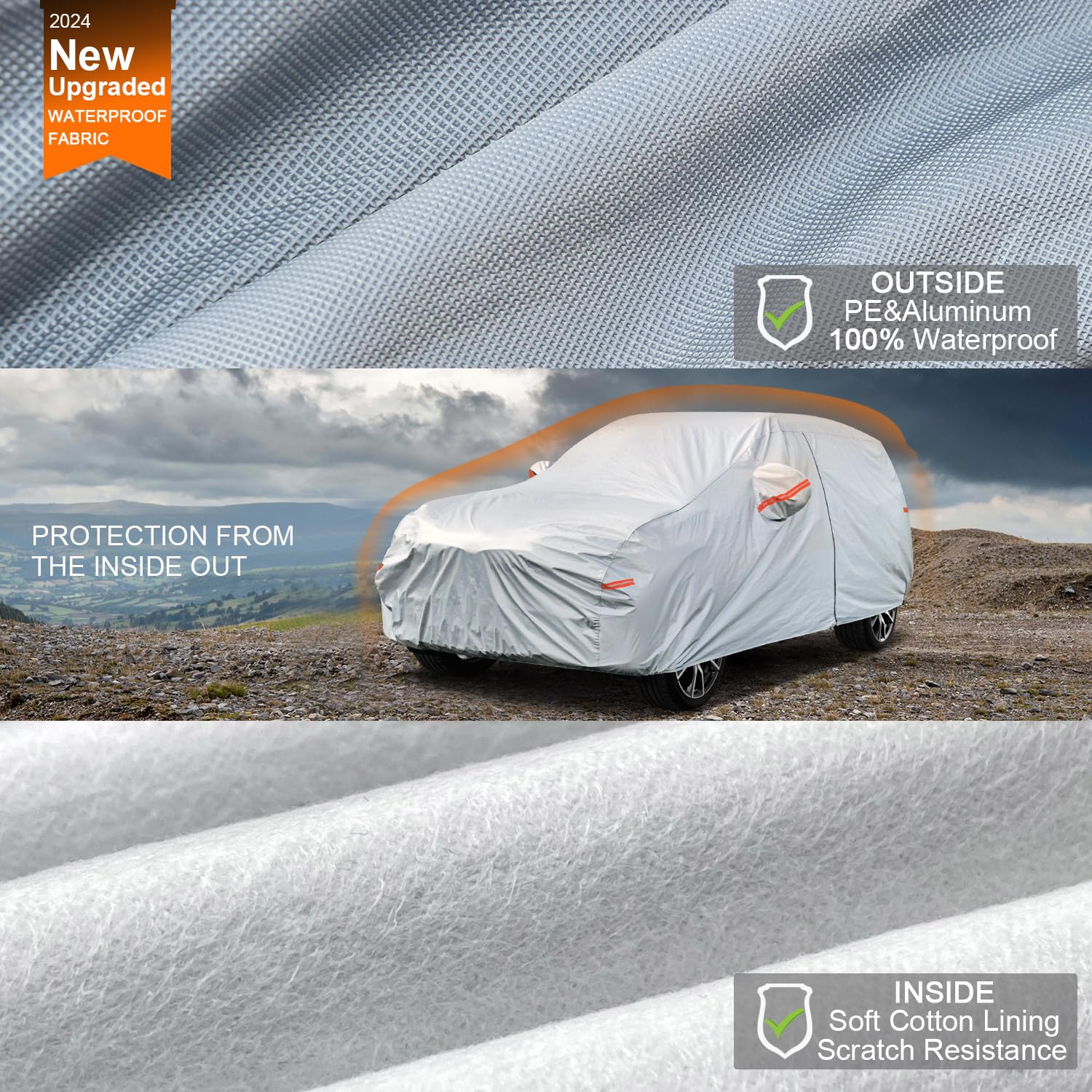 Kayme 6 Layers Hatchback Car Cover Waterproof All Weather For Automobiles, Outdoor Full Cover Rain Sun Uv Protection With Zipper
