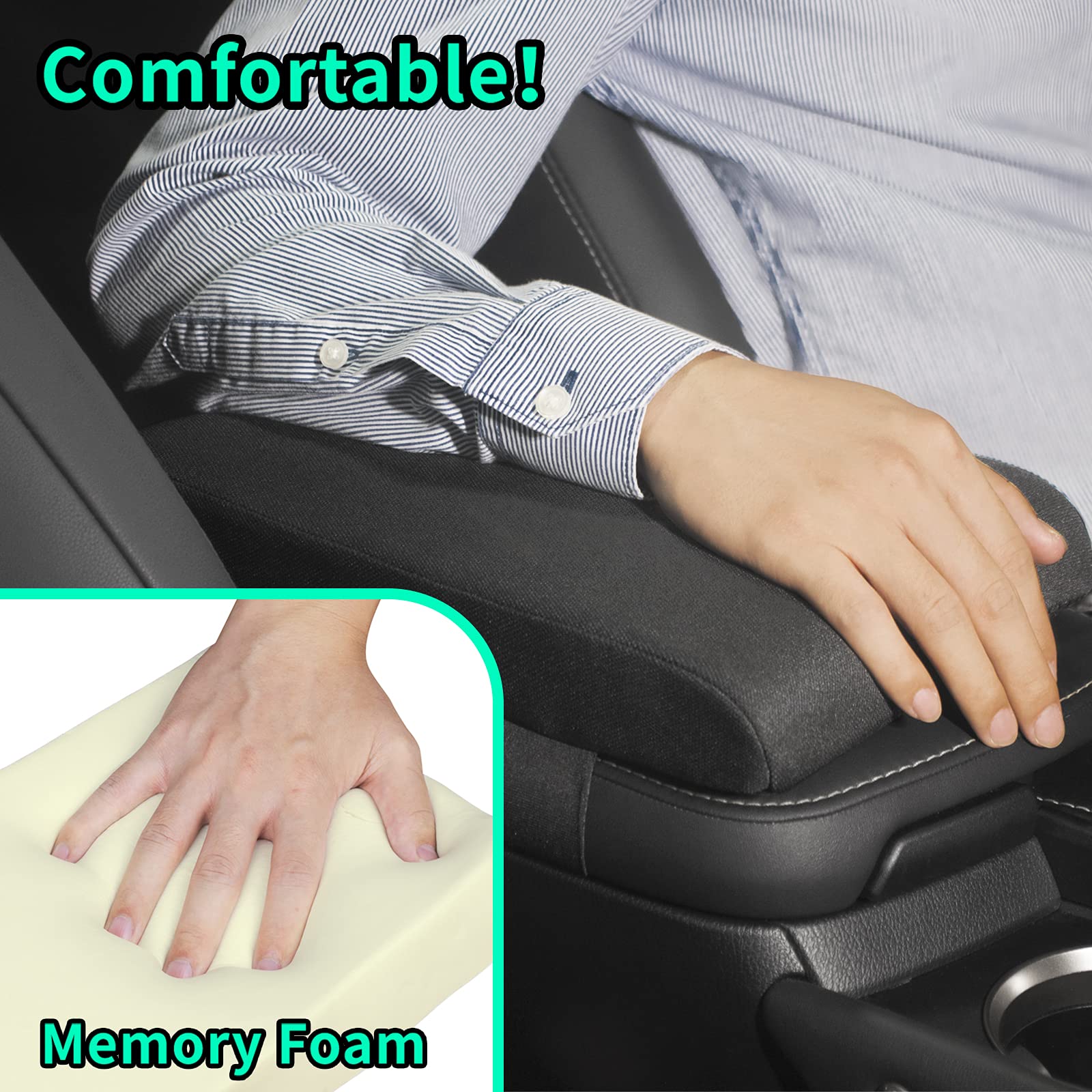 Timorn Memory Foam Car Center Console Cover - Black Armrest Cushion for Truck, SUV & Auto, Model T940A