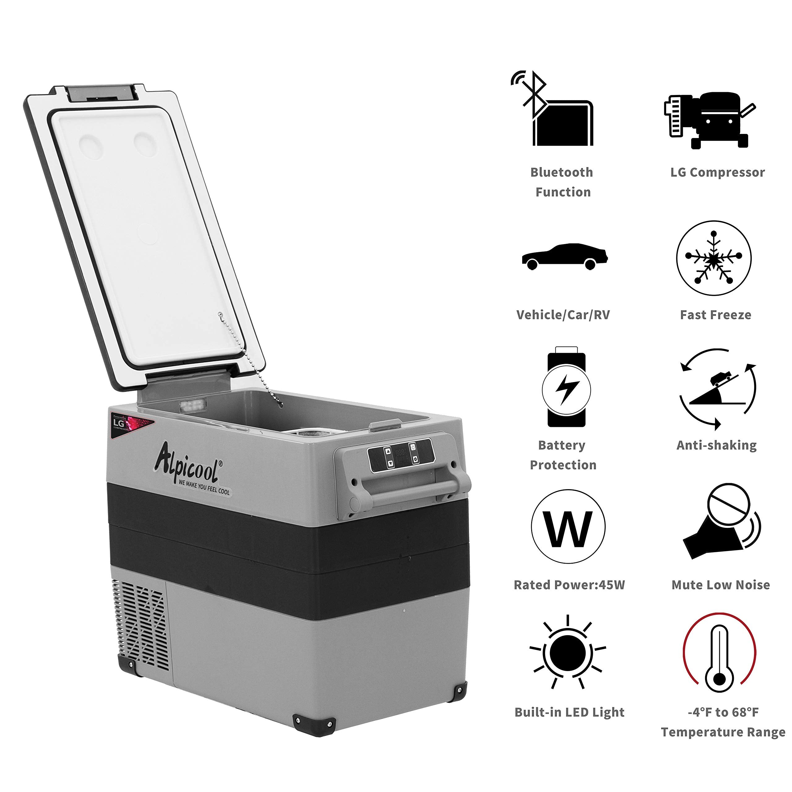 Alpicool LGCF55 Portable Refrigerator, 52 Qt Car Freezer, Grey, -4℉ to 68℉, Ideal for Truck, RV, Outdoor Travel, 12/24