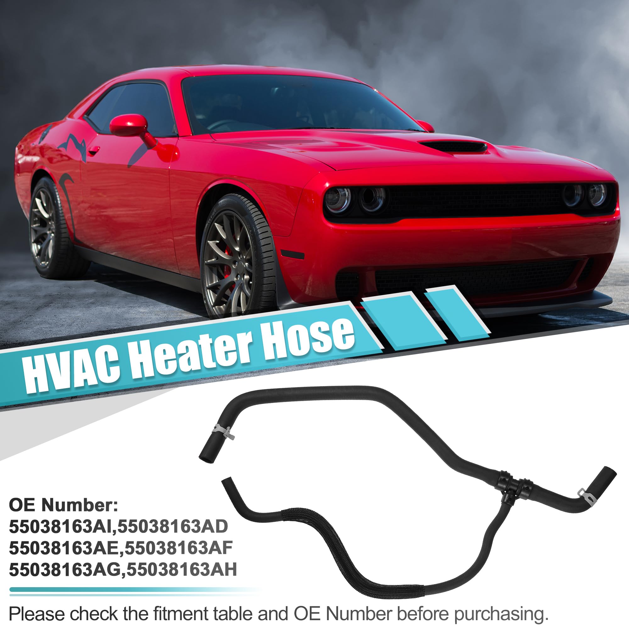 X AUTOHAUX Heater Hose for Chrysler 300, Dodge Challenger & Charger, Rubber, 0.75" Black, Replaces No. 55038163AI/55038163AE