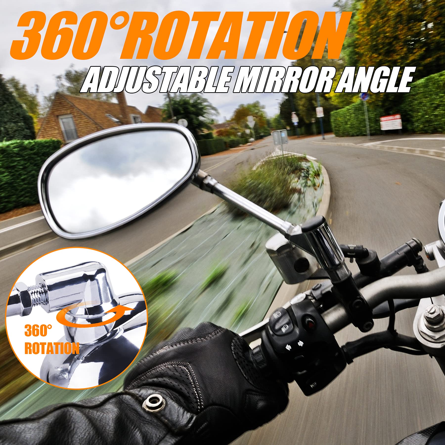 Oraevy Motorcycle Mirrors, Universal 10Mm 8Mm Chrome Motorcycle Rear View Side Mirrors Handle Bar Bar End Motorcycle Mirrors