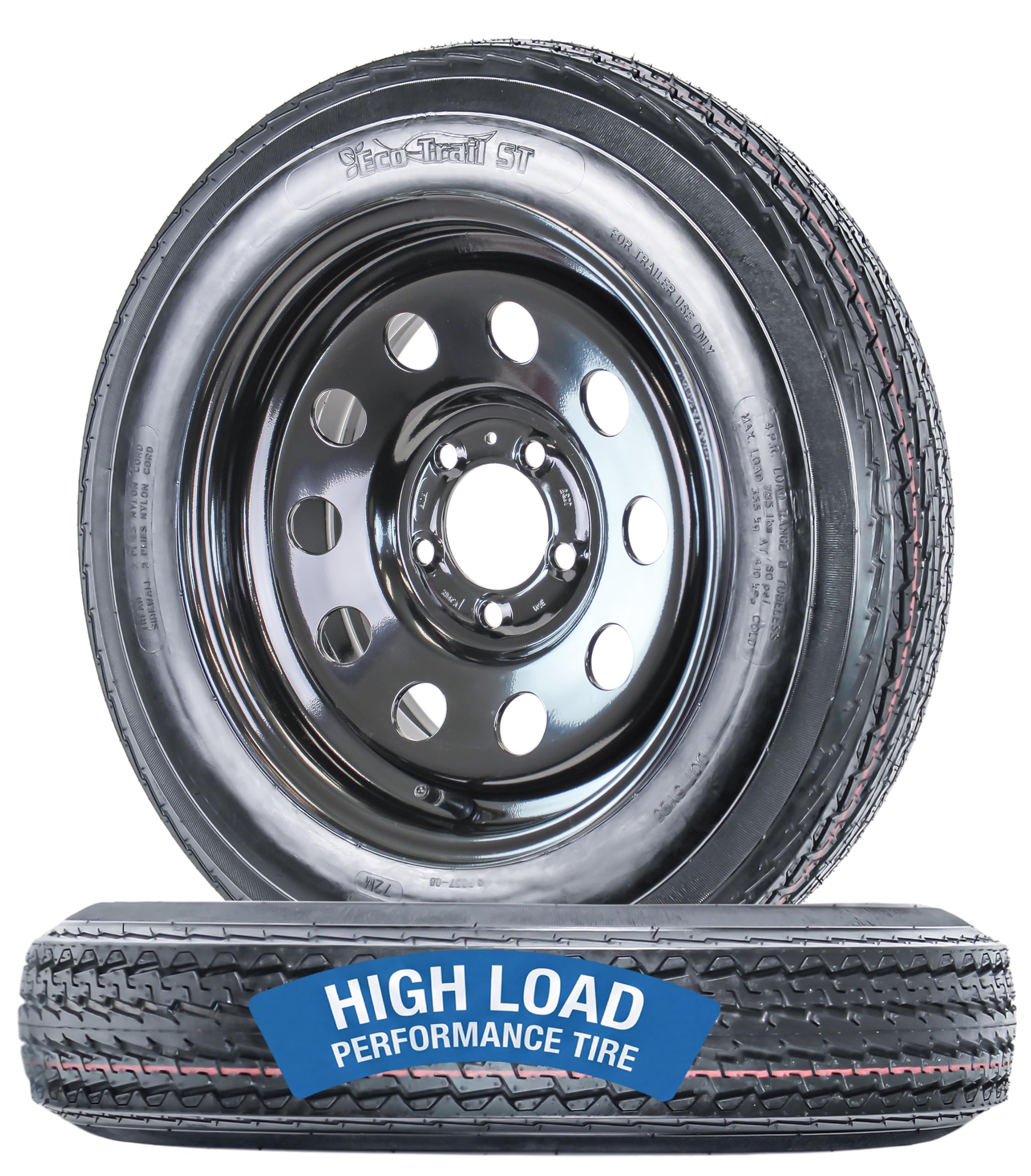 eCustomrim 2-Pack Trailer Tire Rim Assembly 4.80-12 480-12 12 Inch 5 Lug Load Range C Black Wheel - 2 Year Warranty w/Roadside