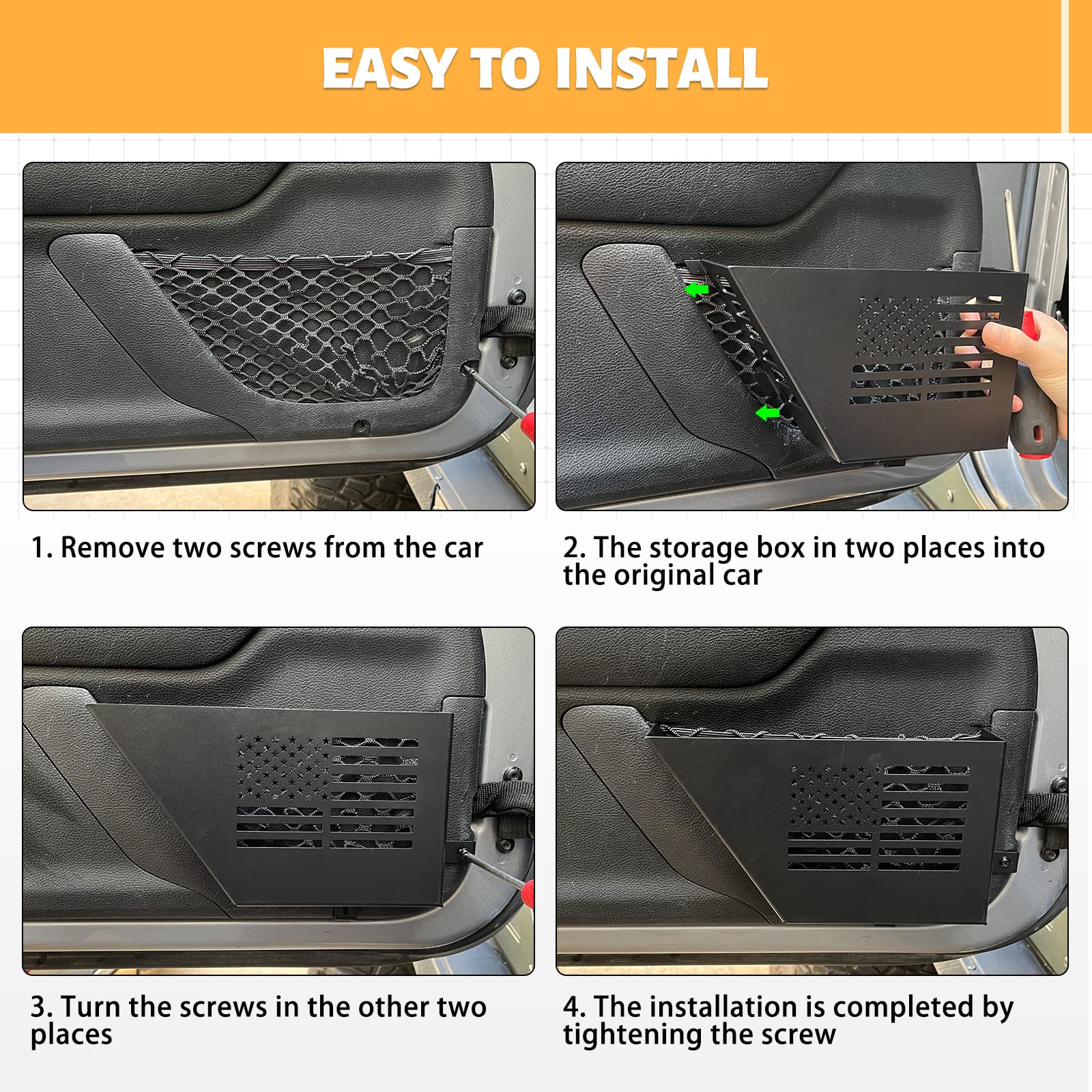 Maiker Metal Front Door Storage Box, Door Side Insert Organizer Box Pockets For 2007-2018 Jeep Wrangler Jk 2/4 Door 2Pcs(Black)