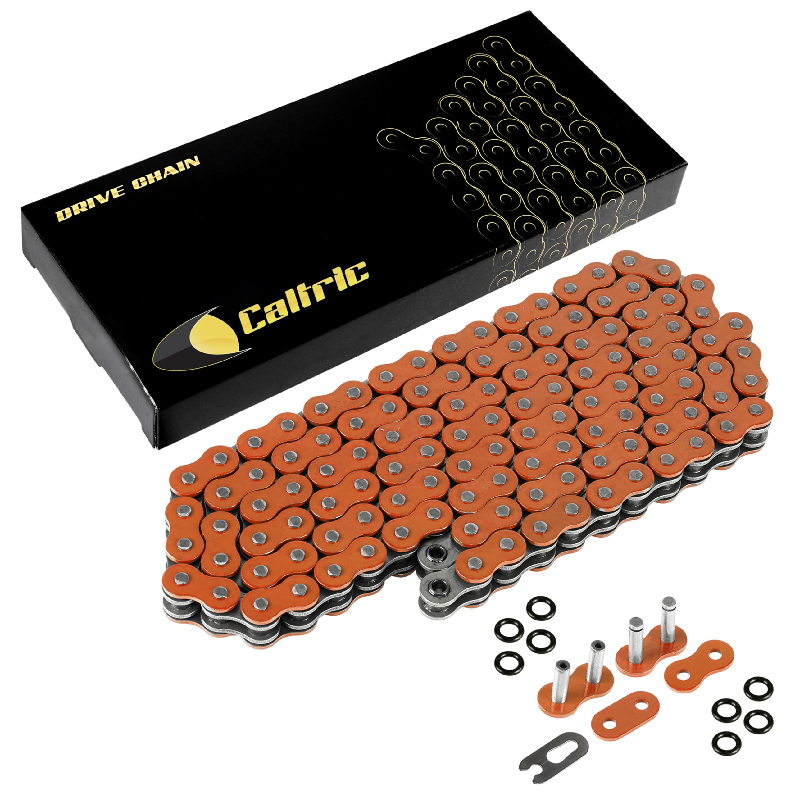 Caltric Orange 520-Pitch 120-Links O-Ring Drive Chain Compatible with ATV/UTV/Quad/Side X Side/Motorcycle/Dirtbike/with Rivet an