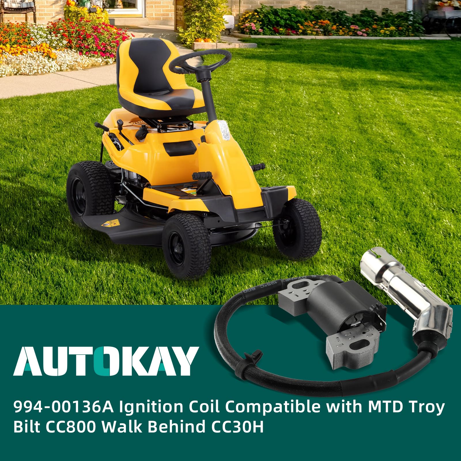 AUTOKAY Ignition Coil for MTD Troy Bilt CC800 & CC30H Lawn Mowers, Compatible with Cub Cadet Models 7T84HW, 382cc, 2020
