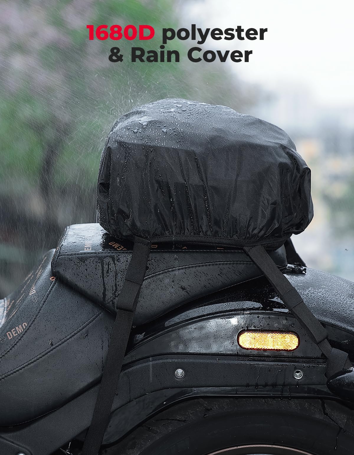 KEMIMOTO Motorcycle Tail Bag, Expandable 7-14L Waterproof Oxford Cloth Rear Seat Luggage with Rain Cover & Straps, Model F1116-06705-BK
