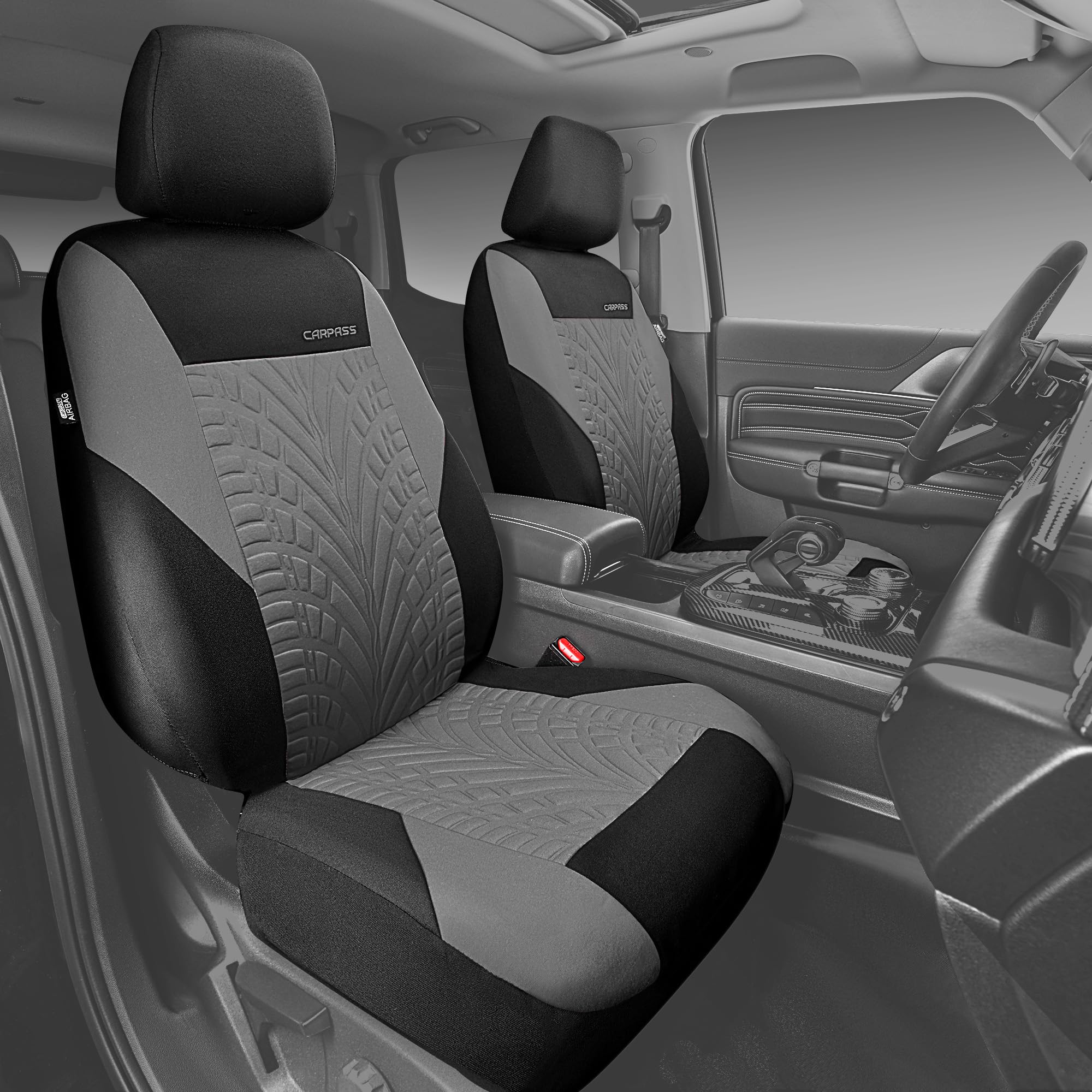 Car Pass Car Seat Covers Full Sets, Front & Split Rear Bench For Car, 3D Tyre Embossed Automotive Interior Covers, Airbag Compat