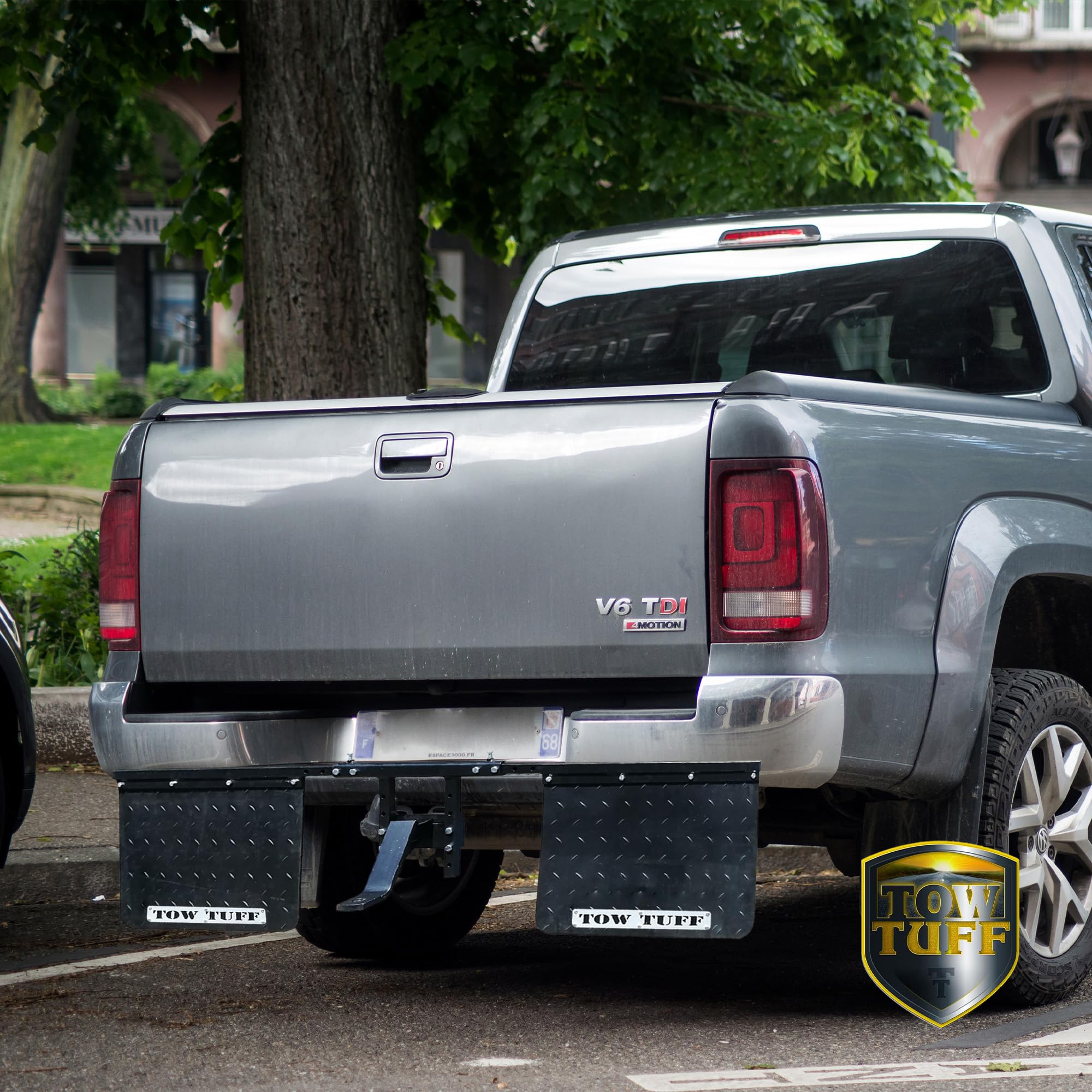 Tow Tuff 18 X 24 Inch Universal Hitch Mount Rubber Rear Splash Guard Towing Mud Flaps With Width And Height Adjustments, Black