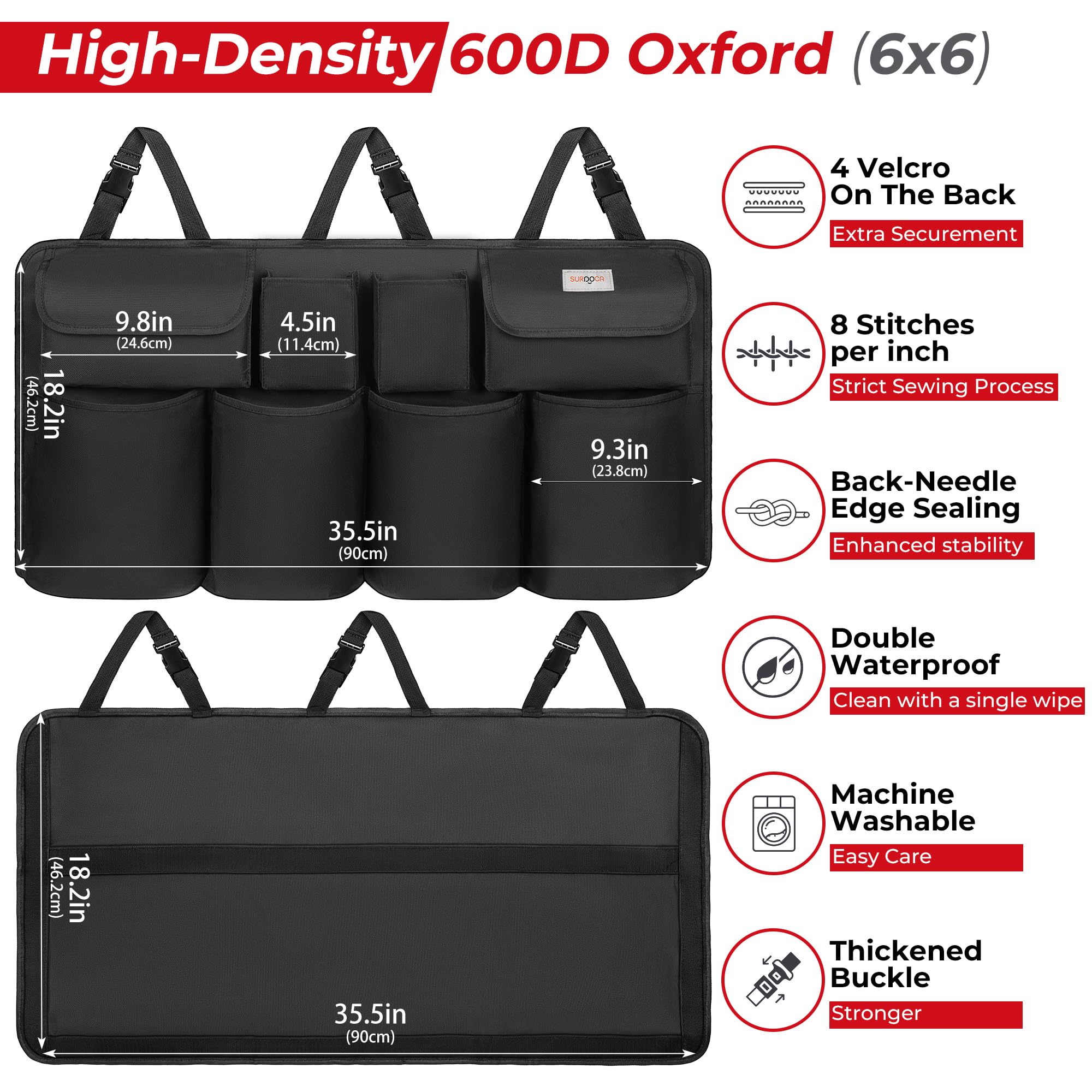 Surdoca Car Trunk Organizer, Upgrade Hanging Trunk Organizer For Suv, Backseat Car Organizer With 8 Large Compartments, Car Acce