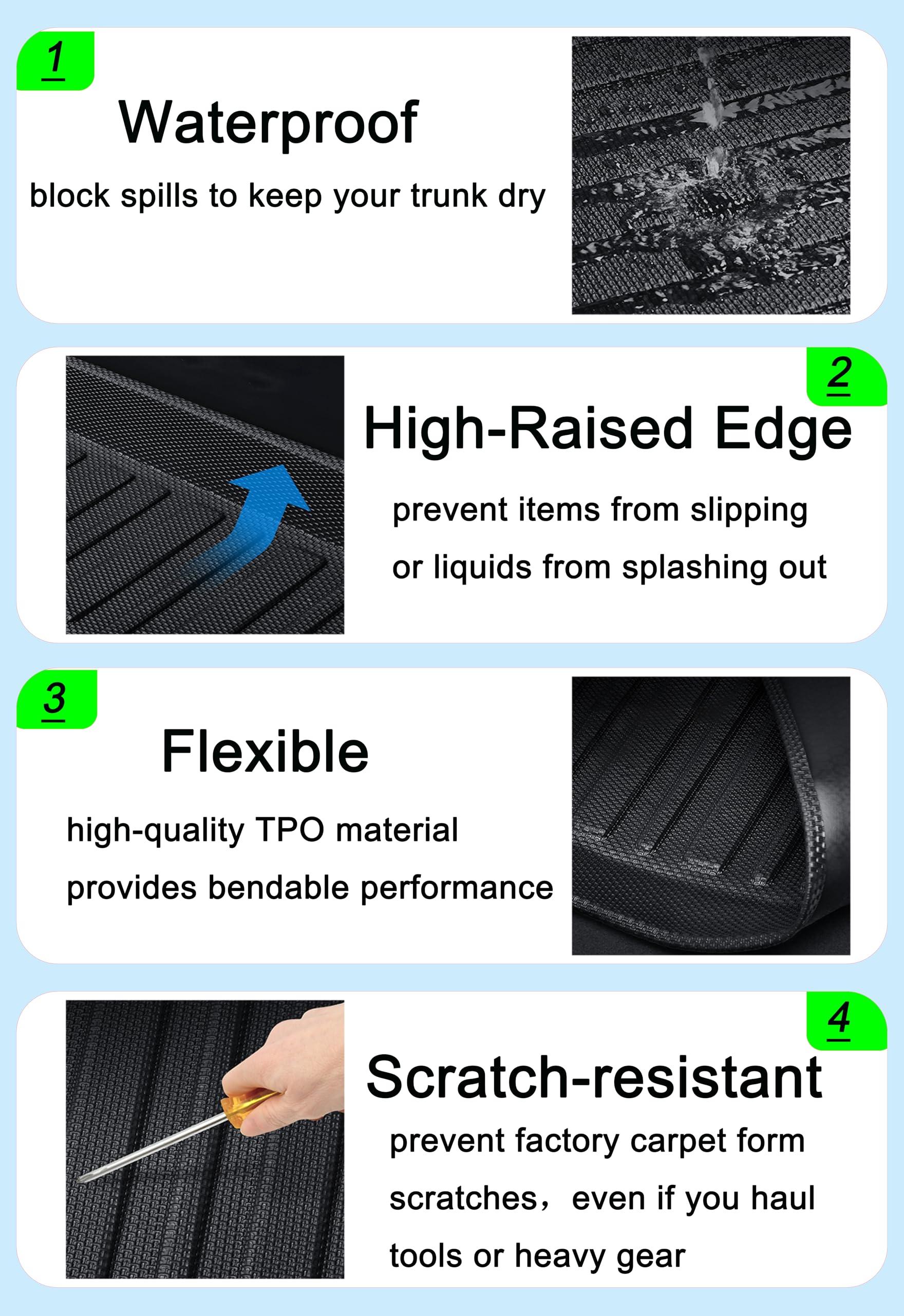 Aiqiying CRV Cargo Liners - Waterproof Durable TPO Trunk Mats for Honda CRV 2007-2016, Black, 3D-Designed All-Weather Protection