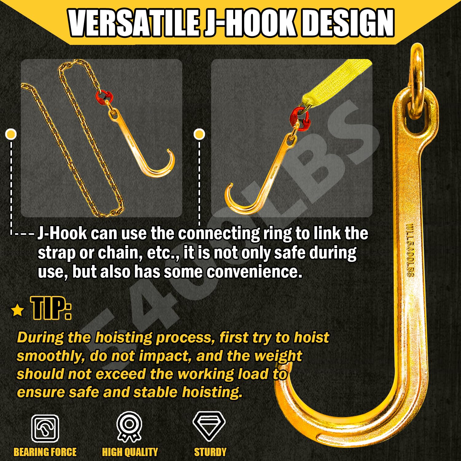 Yatointo Pair Of 15'' J Hooks For Towing - G70 Steel With Chain Links, 5400 Lb Capacity - Heavy Duty Tow Hook Fits Tractors, Tra