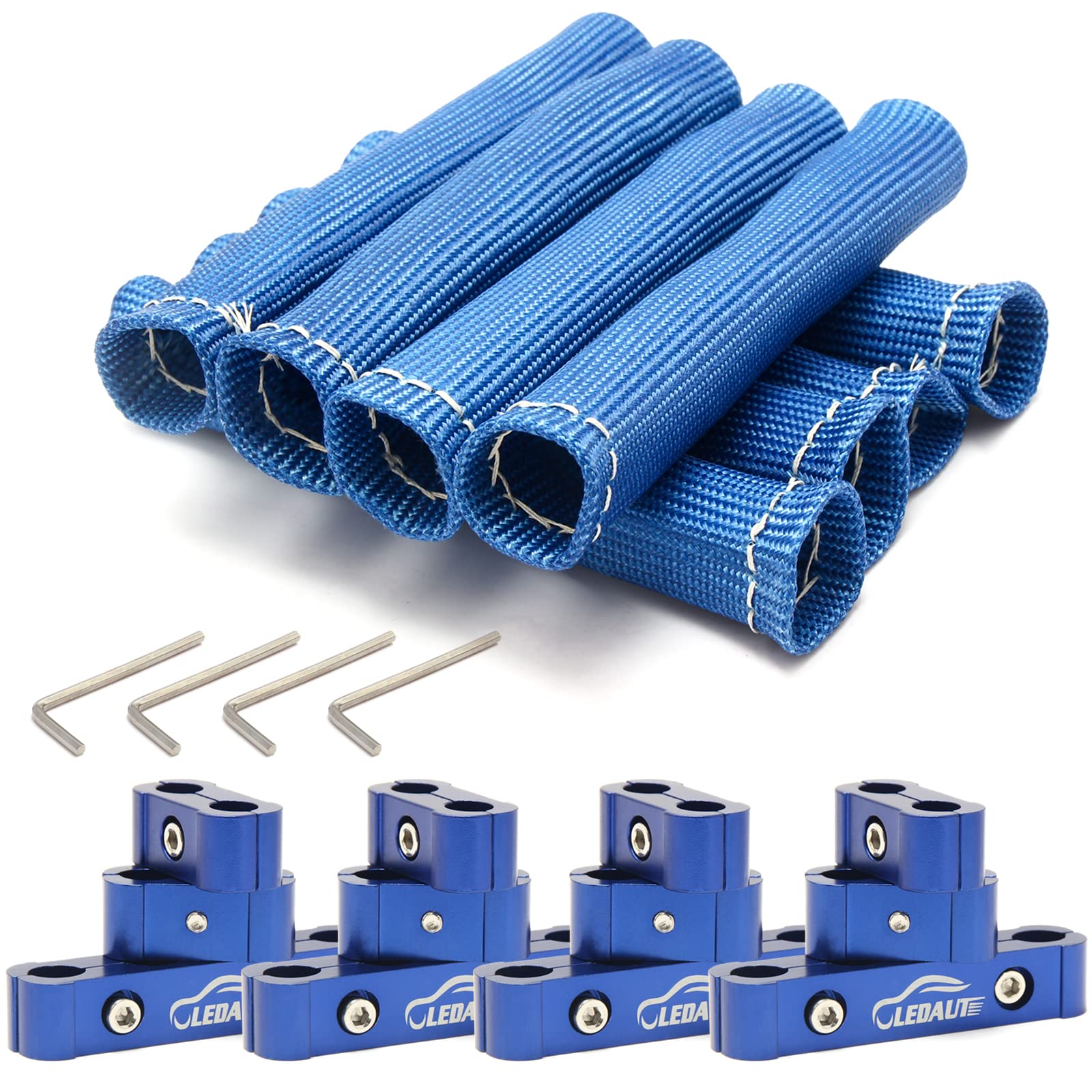 Ledaut Black 8Cyl Spark Plug Heat Shield Protector And 12Pc Engine Spark Plug Wire Separator Insulating Fire Sleeve With Divider
