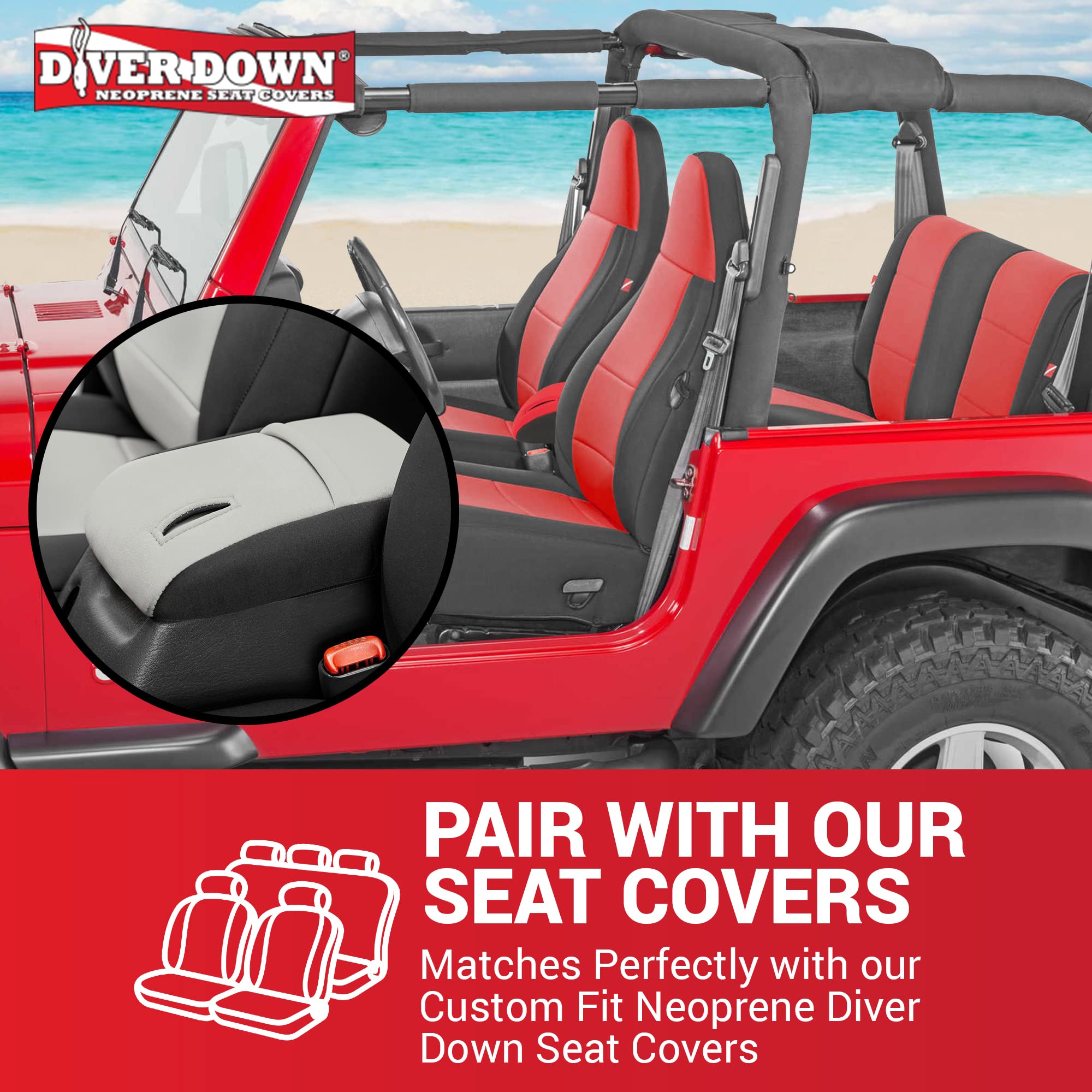 Diver Down Neoprene Center Console Cover - Fits Jeep 1997-2006 Tj Wrangler - Cushioned Armrest Cover - Doesn'T Burn Your Elbow - Tight Custom Fit - Comfortable Foam Armrest Pad (97-00 Tan)