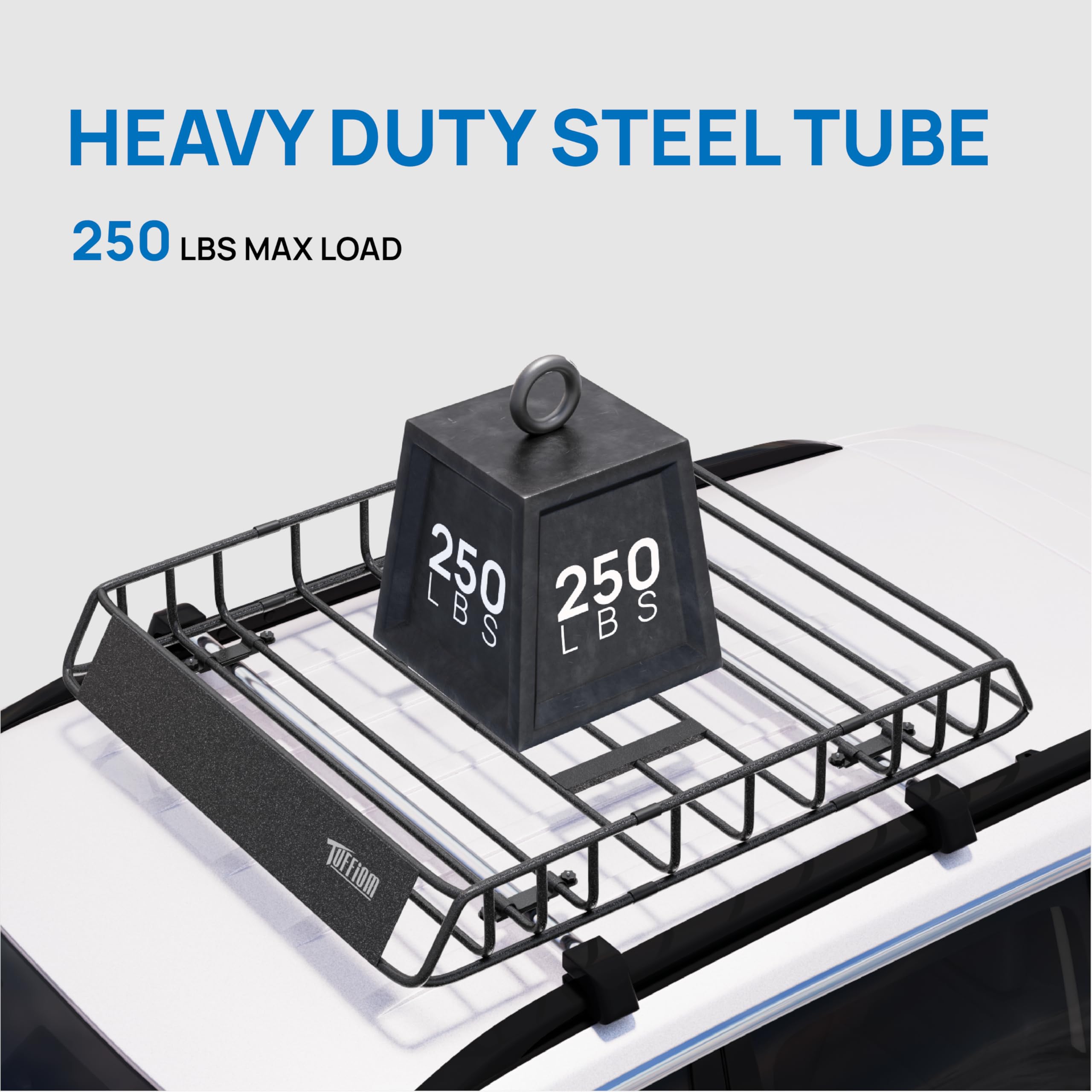 TUFFIOM Rooftop Cargo Carrier Basket, Heavy Duty Steel, 46"x36"x6", Dark Grey, Model 46RoofCarrier-59, Includes 4 Straps with Hook