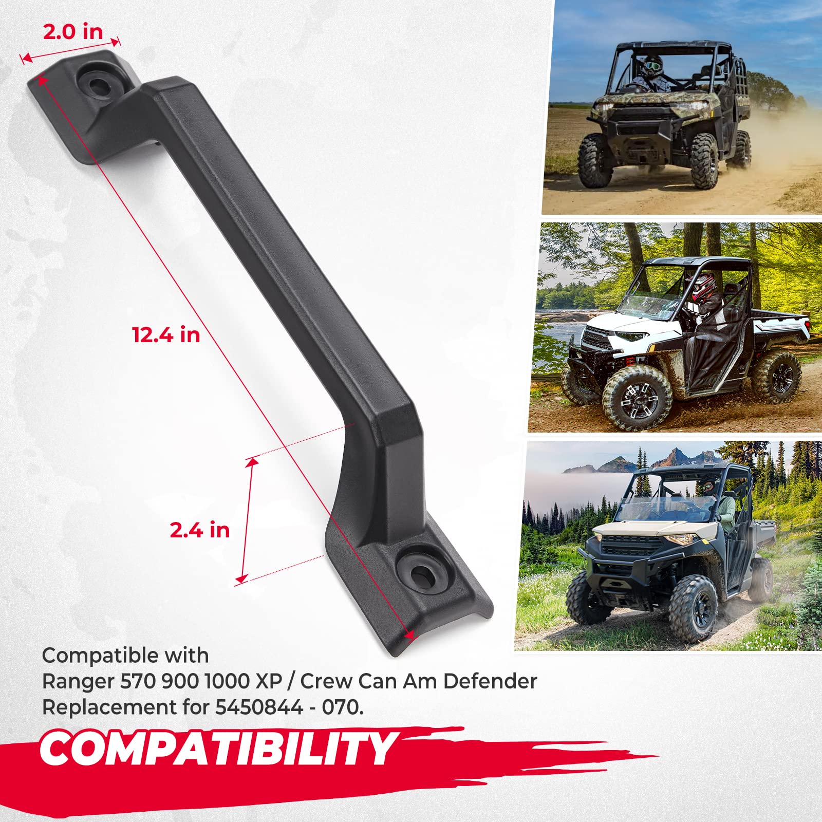 KEMIMOTO Grab Handle for Polaris Ranger & Can-Am Defender, Black, Model B0111-04301BK, Fits Driver & Passenger Side, 2014-2025