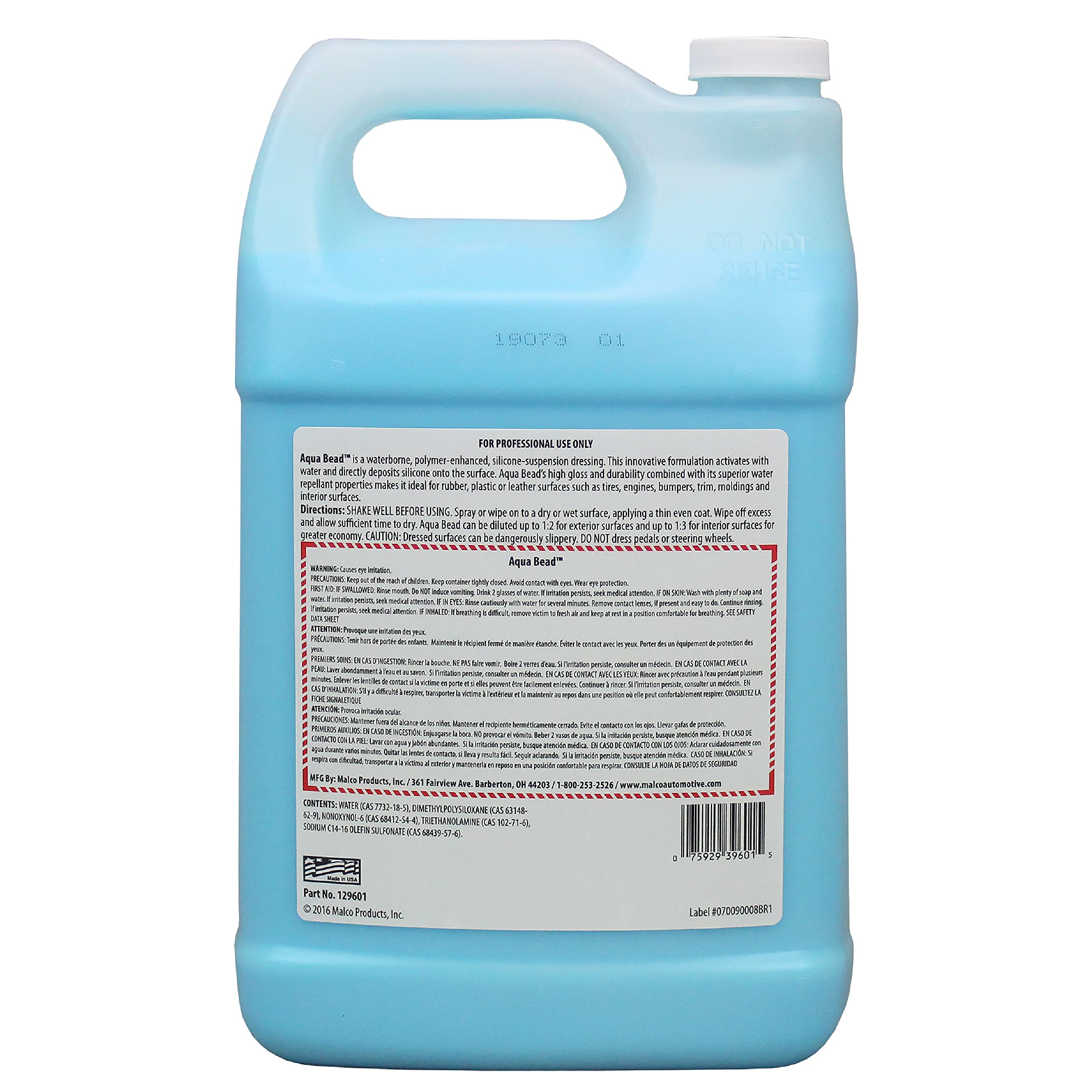 Malco Aqua Bead Dressing - Non-Greasy Tire & Trim Shine - 1 Gallon, Dilutable Formula for Variable Gloss