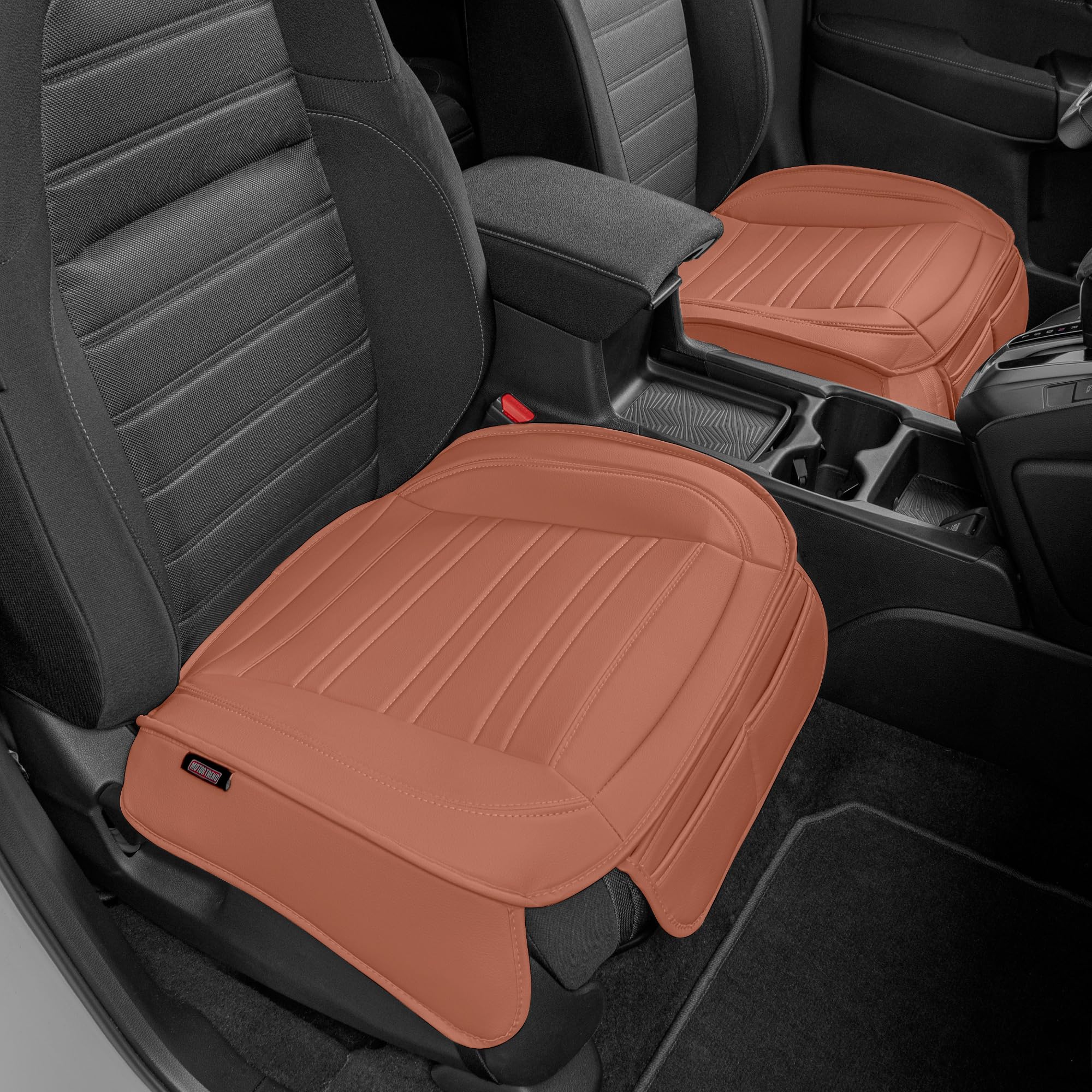 Motor Trend Faux Leather Front Seat Cover for Cars - Set of 2 Brown Front Car Seat Covers for SUV & Truck with Storage Pockets -