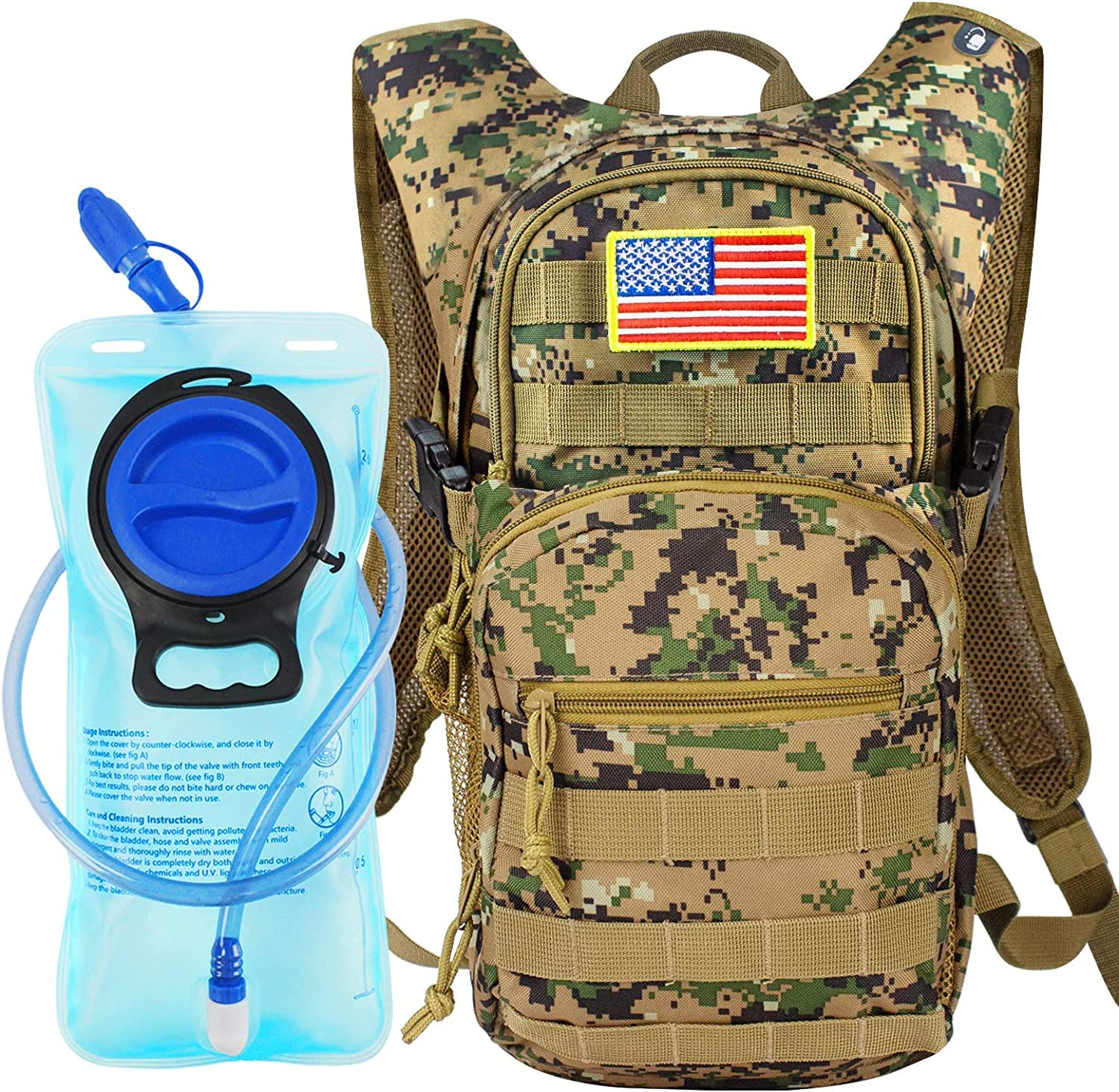 Zavothy Tactical Hydration Backpack - 2L Bladder, Camo Design for Hiking, Cycling, Running, Climbing, Hunting