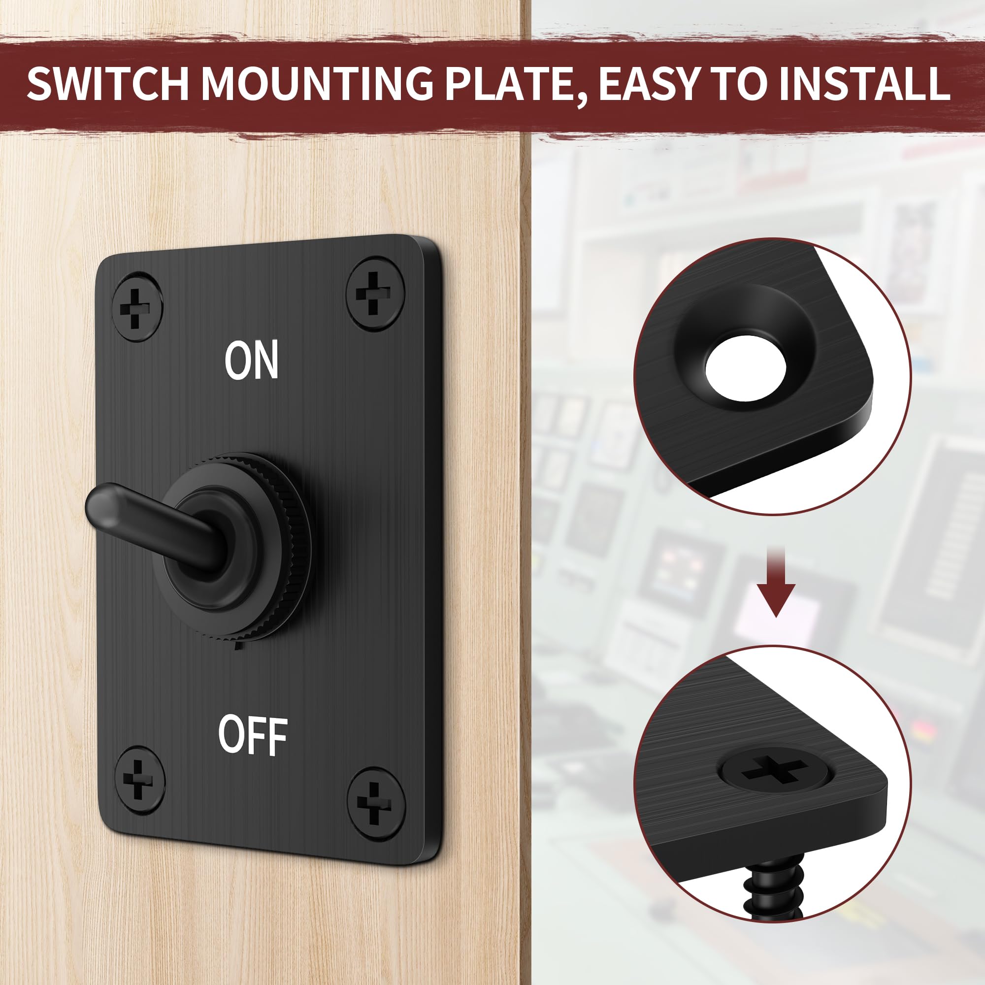 RVMARINEPAT Toggle Switch Waterproof ON/Off DPST 4 Pin 30A 12V DC 20A 120V AC Toggle Rocker Switch 2 Way with Mounting Panel Cov