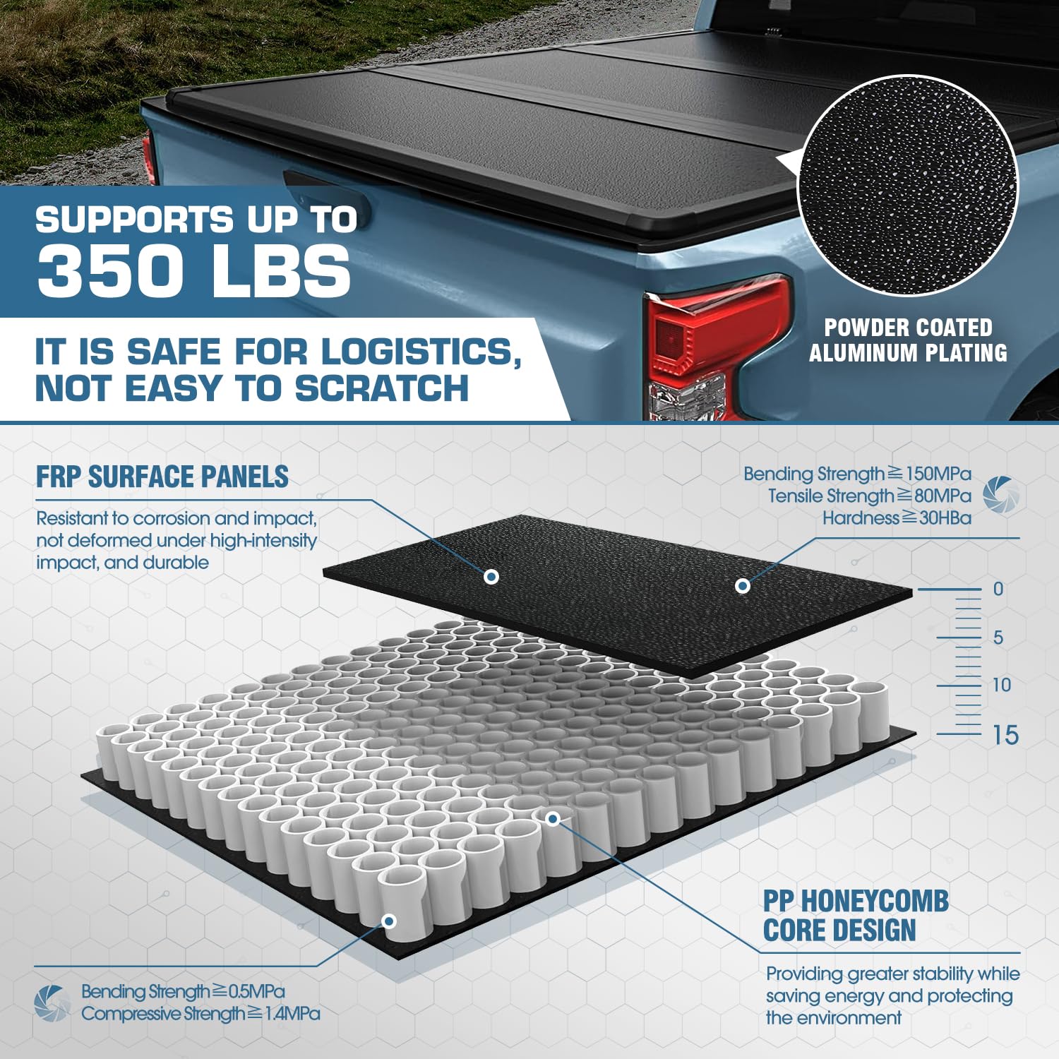 Dna Motoring Truck Bed Top Hard Solid Tri-Fold Tonneau Cover Compatible With 2015-2024 Ford F150 5.5 Ft Bed, New Upgrade, Ttc-Ha