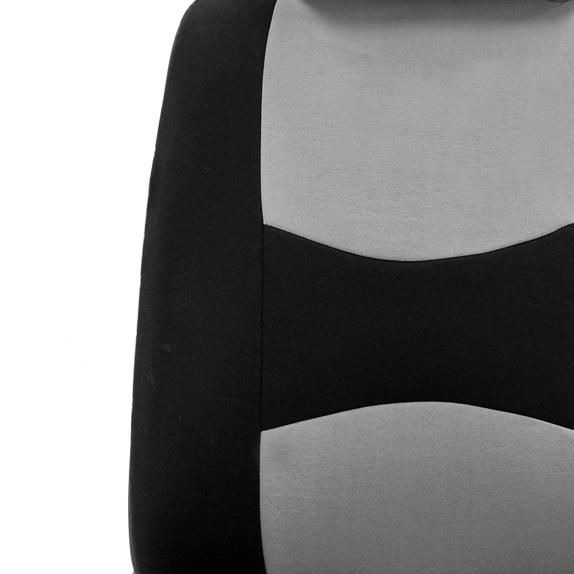 Fh Group Flat Cloth Seat Covers Front Seat And Solid Rear Bench Full Set With Gift - Universal Fit For Cars, Trucks & Suvs (Gray