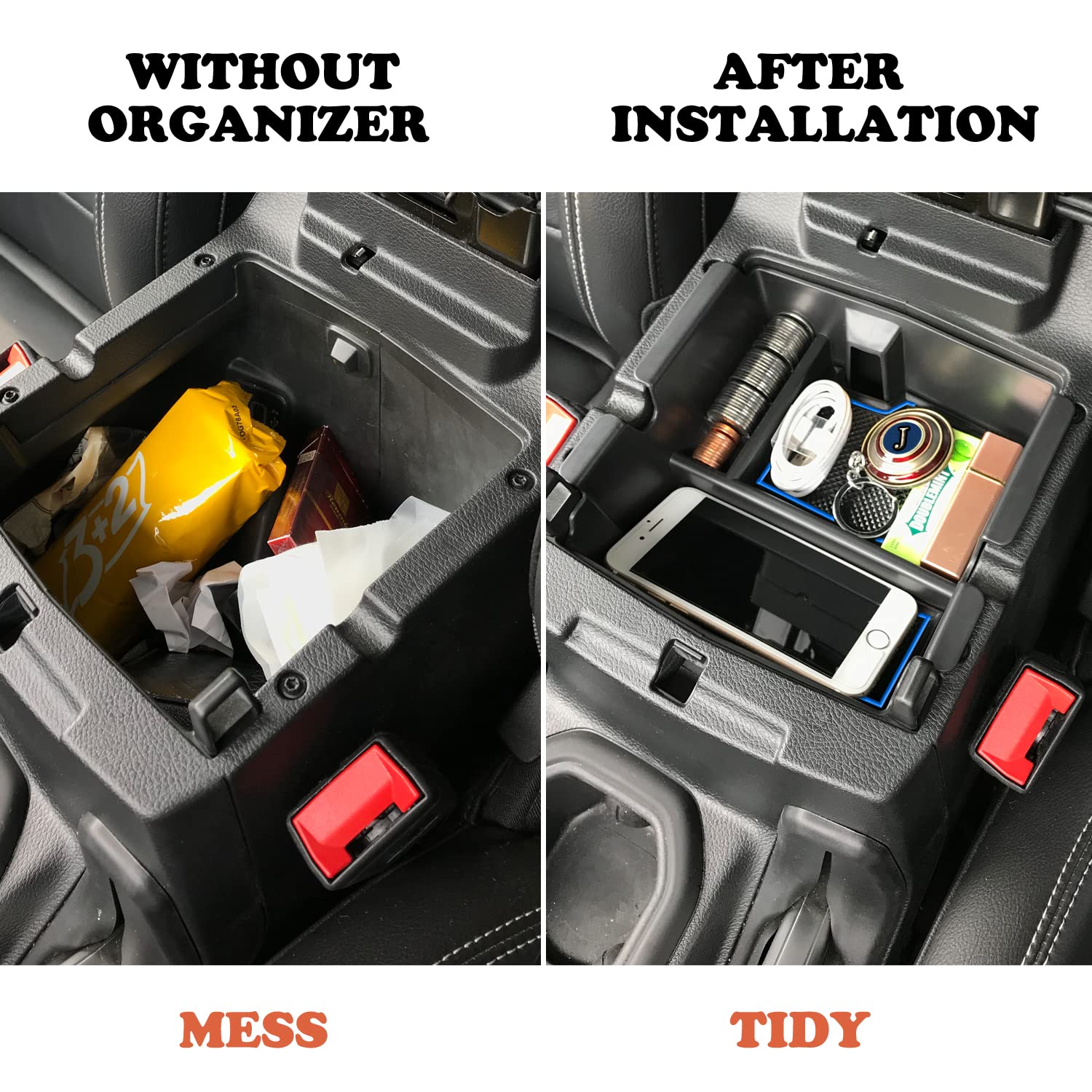 Compatible With Center Console Organizer Tray Wrangler Jl/Jlu 2018 2019 2020 2021 2022 2023 And Gladiator Jt Truck 2020 2021 2022 2023 Insert Armrest Accessories (Blue Trim) (Not For Jk/Jku)