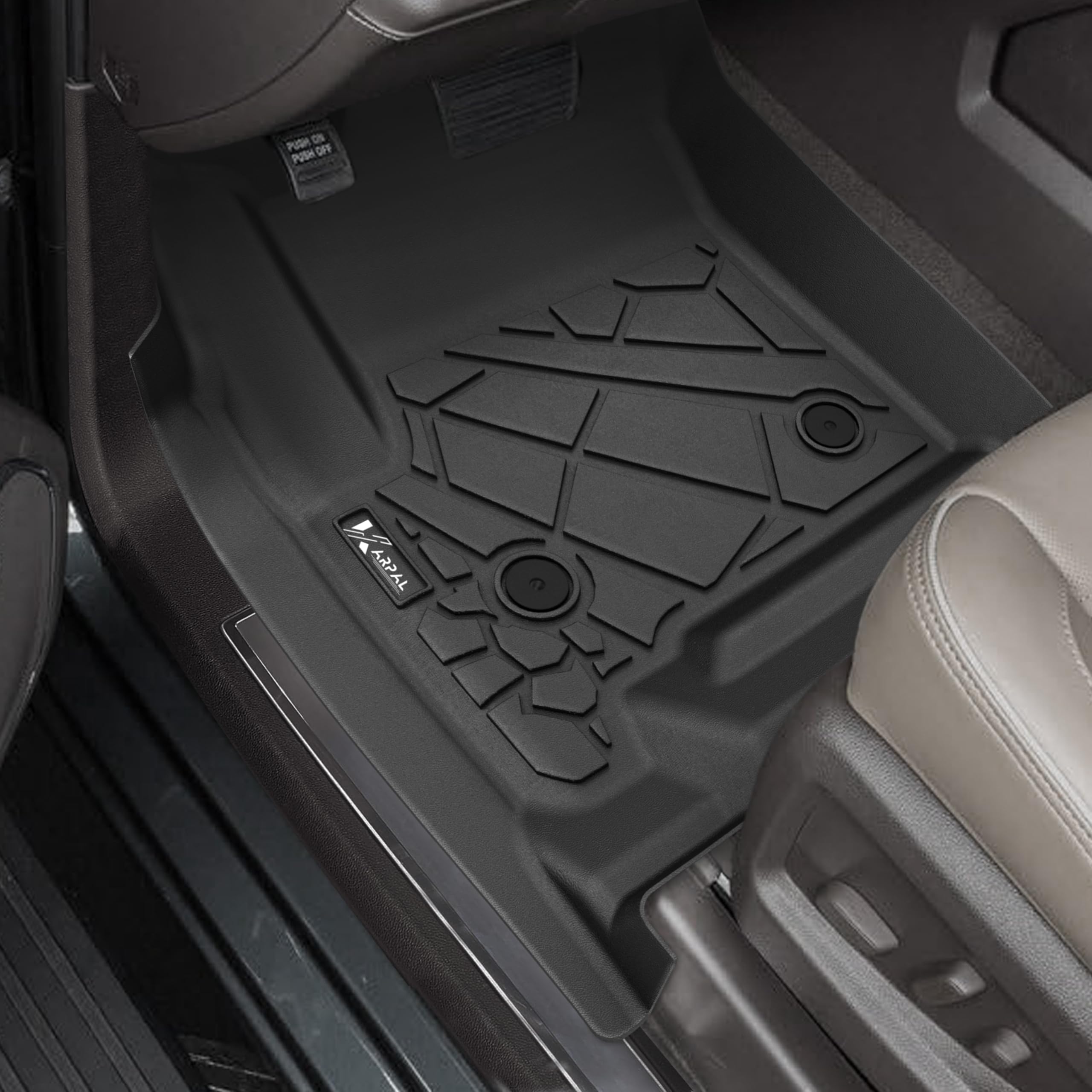 KARPAL TPE Rubber Floor Mats for 2015-2020 Chevy Tahoe/GMC Yukon 7-Seats, Black Full Set with 2nd Row Bucket Seat Cover