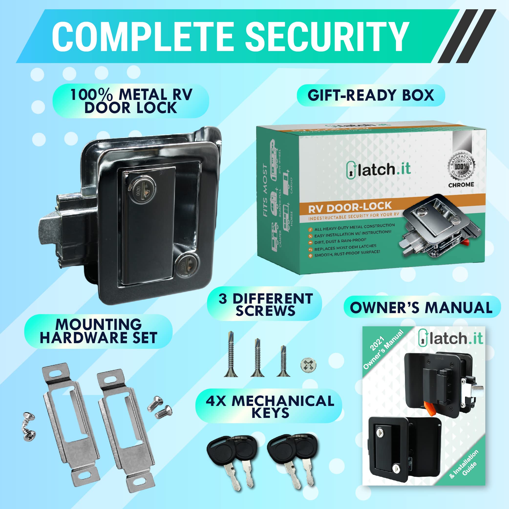 Latch.It Chrome Rv Door Latch  Rv Door Locks For Travel Trailers  Travel Trailer Door Latch  100% Metal Camper Door Lock 4 Campe