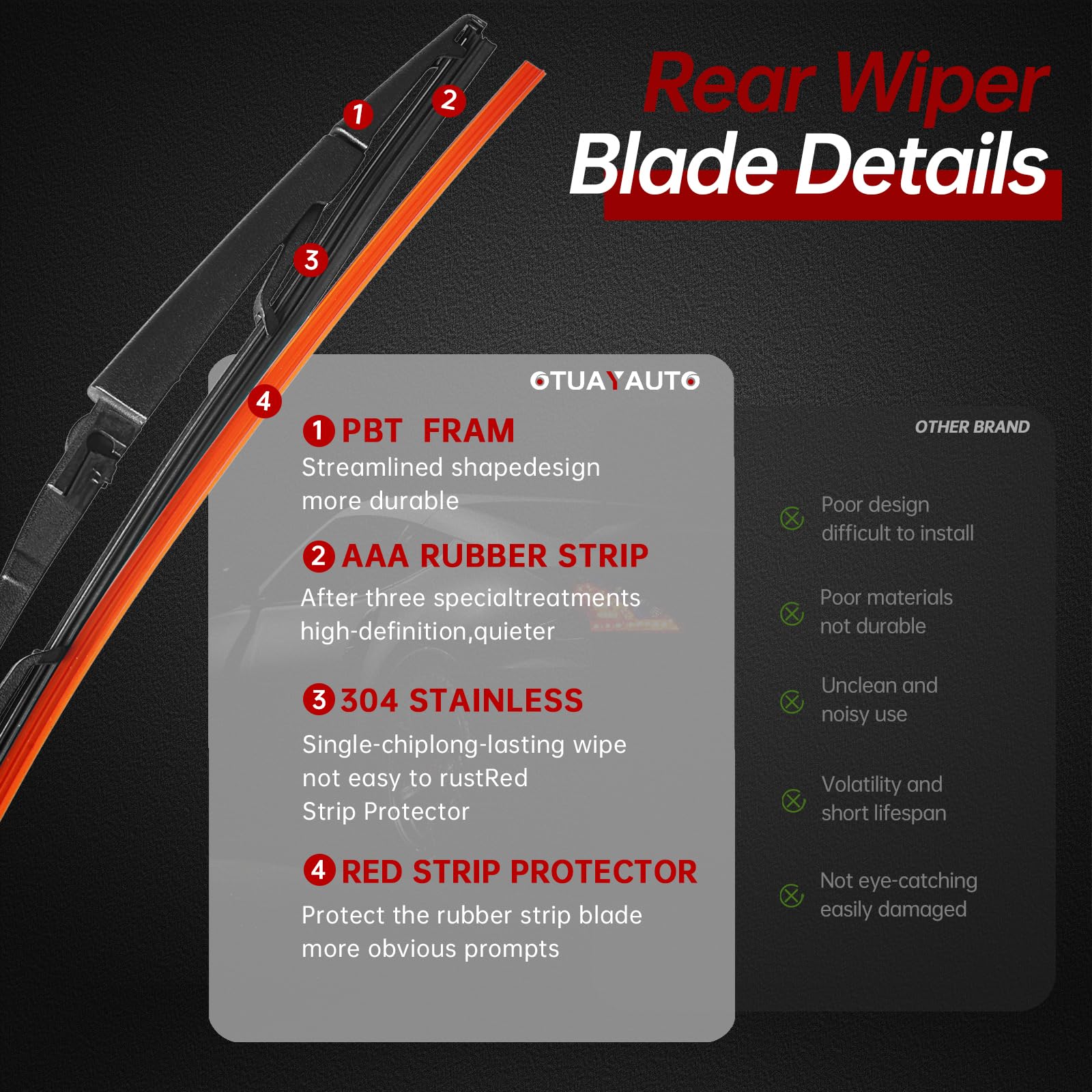 OTUAYAUTO Rear Windshield Wiper Arm Blade Set for Jeep Grand Cherokee 2005-2010, OE:05139836AB, Rear Wiper Arm and Blade